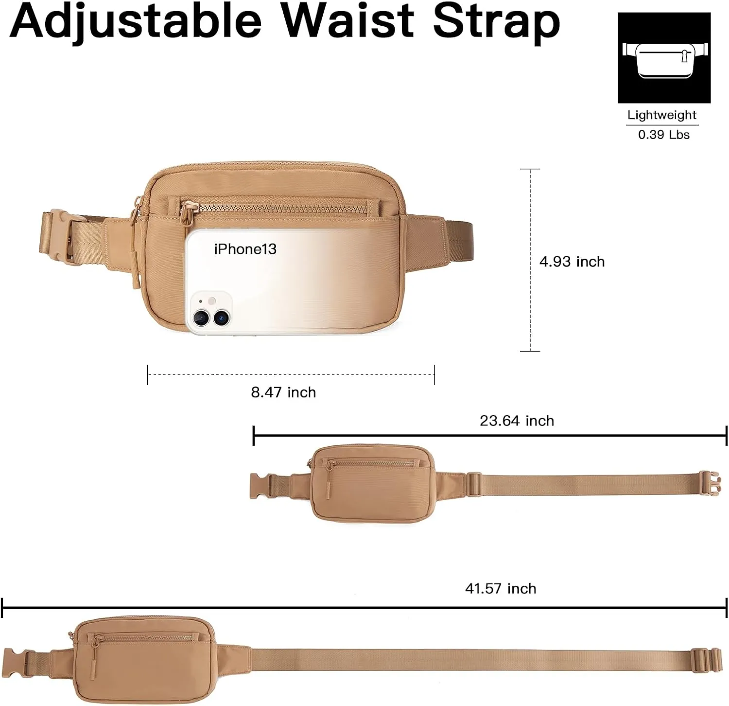 Telena Fanny Packs for Women Men Fashionable Cross Body Fanny Pack Belt Bag for Women with Adjustable Straps Light Brown