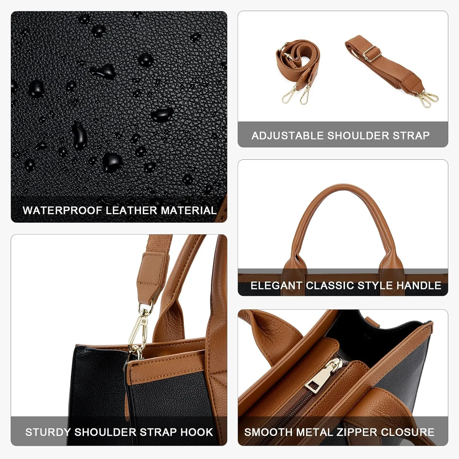 Telena Leather Tote Bag for Women Crossbody Tote Purse Handbag with Compartments and Adjustable Strap