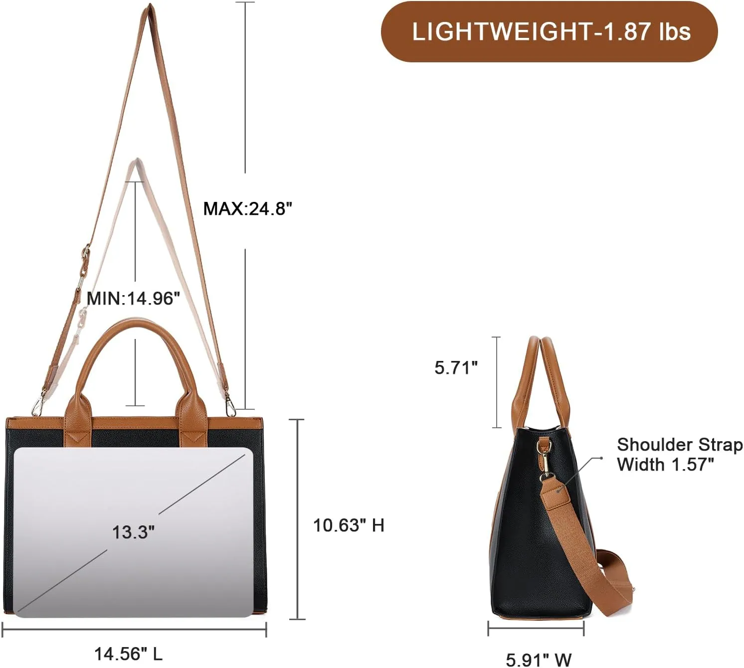 Telena Leather Tote Bag for Women Crossbody Tote Purse Handbag with Compartments and Adjustable Strap
