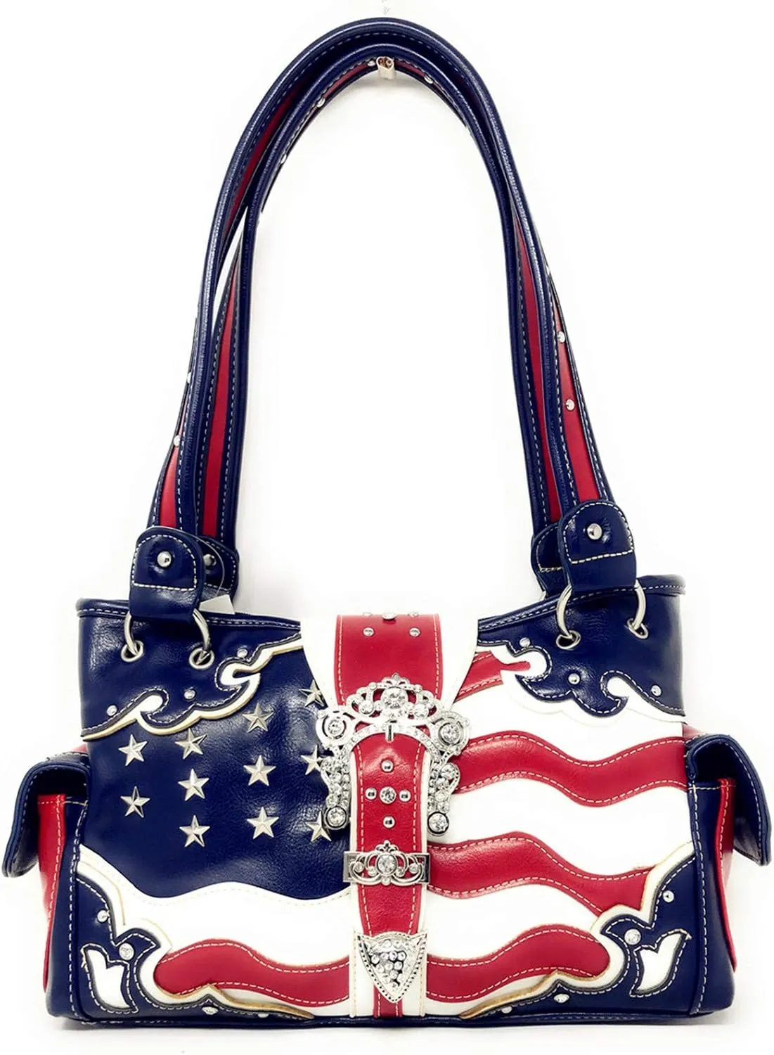 Texas West American Flag Rhinestone Women's Handbags Purse Wallet Set in Multi-Color