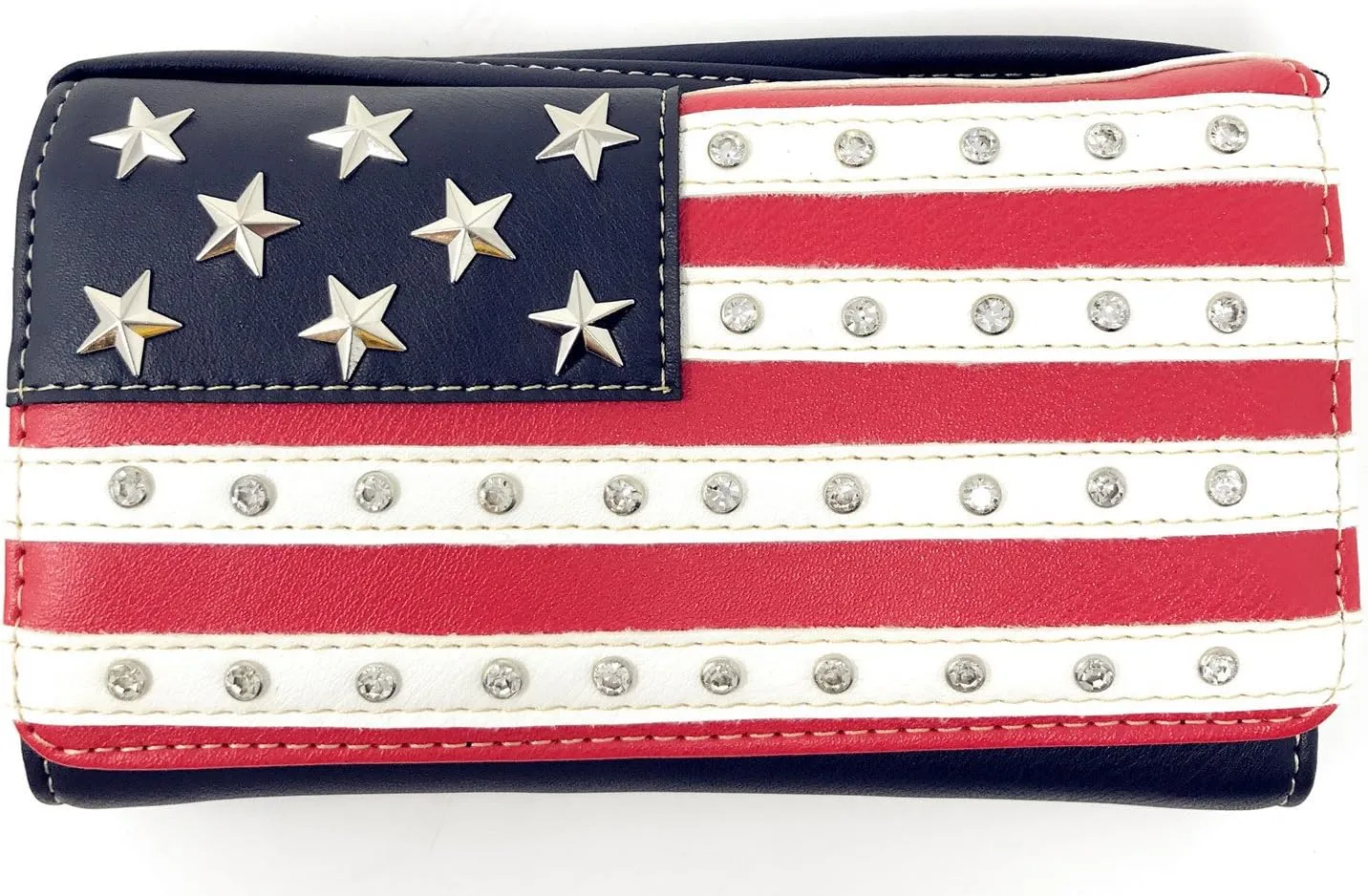Texas West American Flag Rhinestone Women's Handbags Purse Wallet Set in Multi-Color