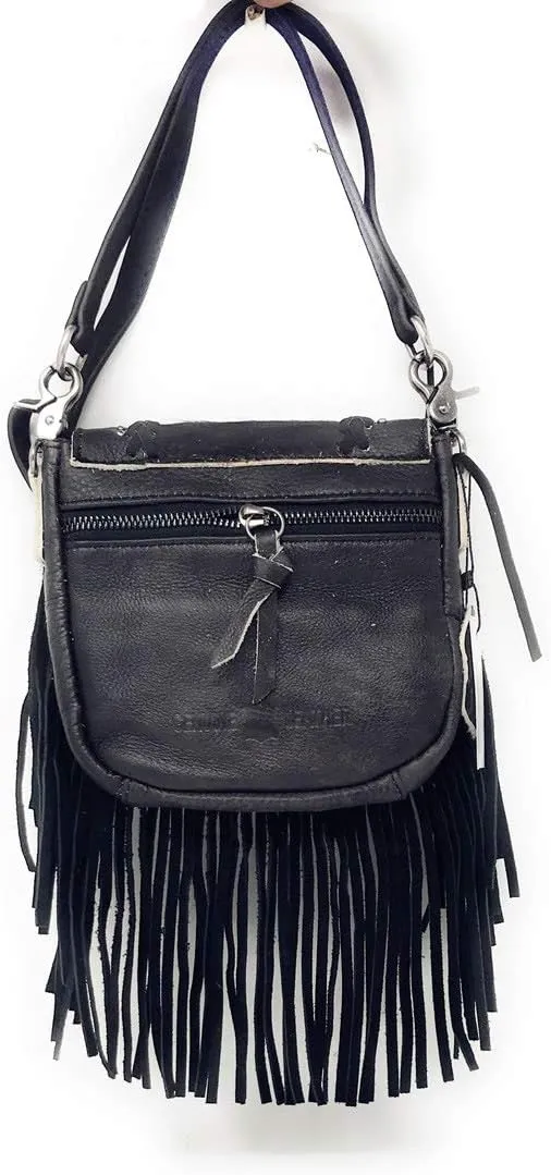 Texas West Western Genuine Leather Cowhide Fur Fringe Womens Crossbody Bag in 3 Colors. Cow fur may vary.