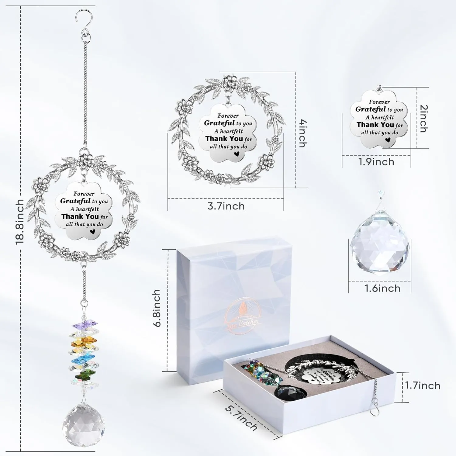Thank You Gifts for Women, Sun Catcher Gift with Engraved Thank You Message, Hanging Crystal Suncatcher Ornament for Window Rainbow Maker, Appreciation Gift, Gratitude Gifts for Friend Family Teacher