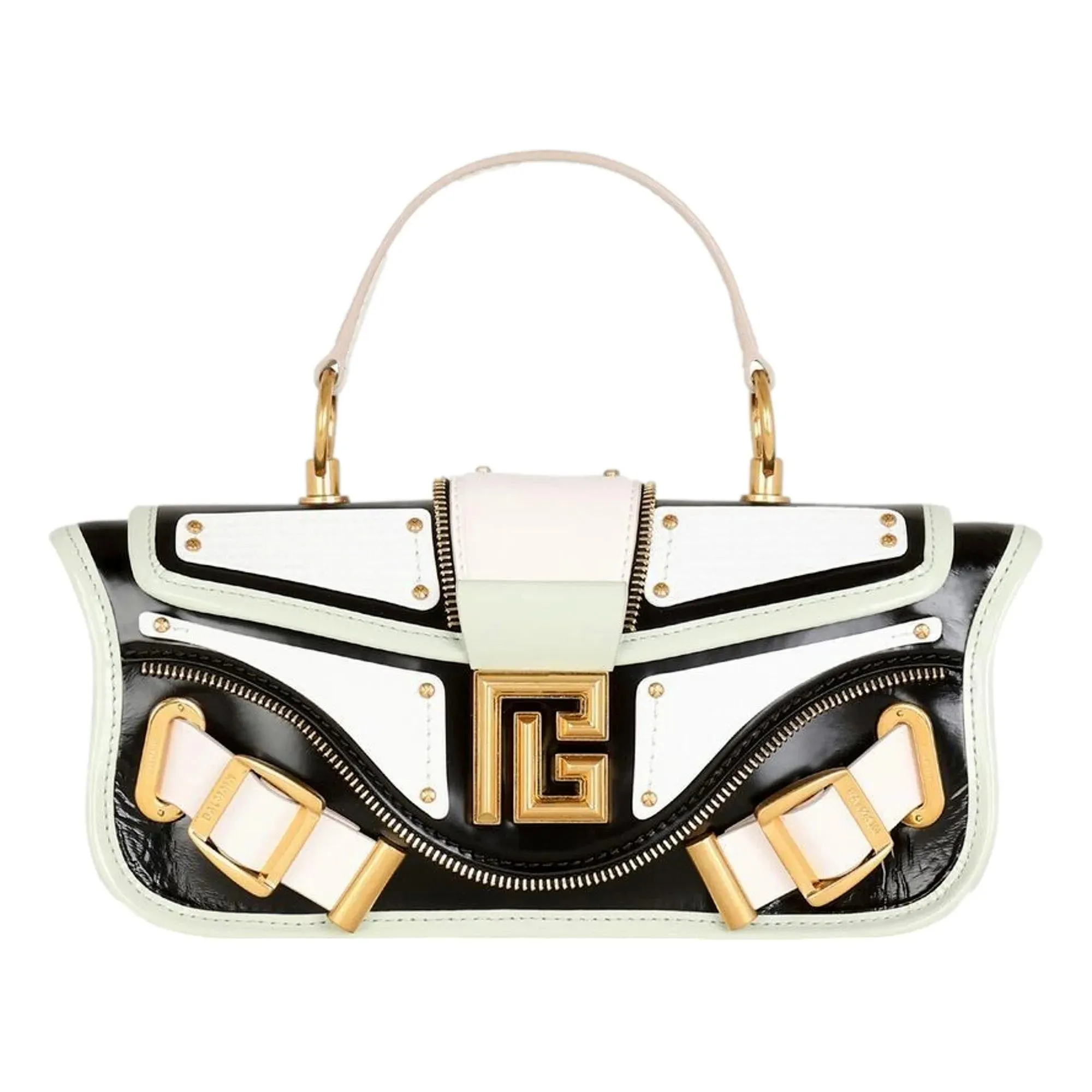 The Balmain Blaze Mint Green Leather Baguette Top Handle Crossbody Bag