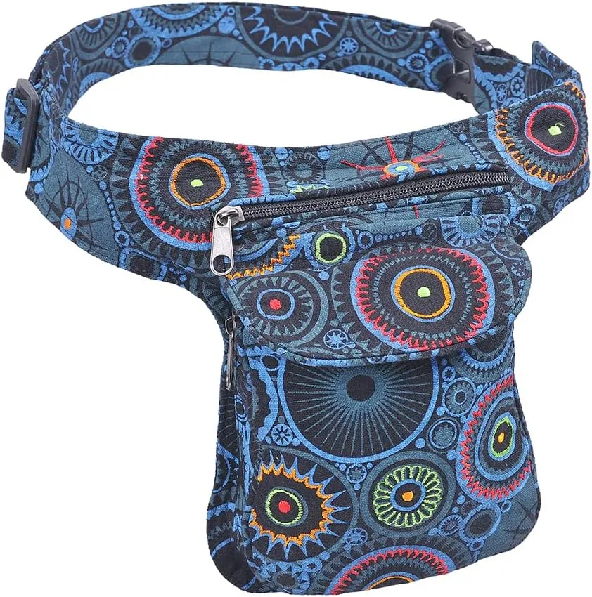The Collection Royal Handmade Festival Waistpack Boho Hippie Waist Bag Hip Bum Running Belt Fanny Pack Travel Utility Belt (Black-Turq)