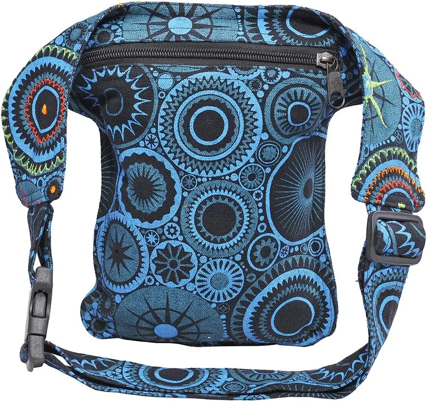 The Collection Royal Handmade Festival Waistpack Boho Hippie Waist Bag Hip Bum Running Belt Fanny Pack Travel Utility Belt (Black-Turq)