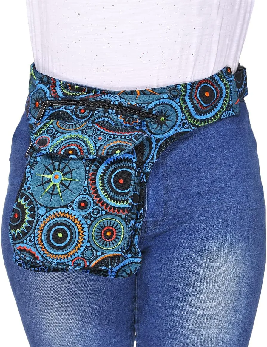 The Collection Royal Handmade Festival Waistpack Boho Hippie Waist Bag Hip Bum Running Belt Fanny Pack Travel Utility Belt (Black-Turq)