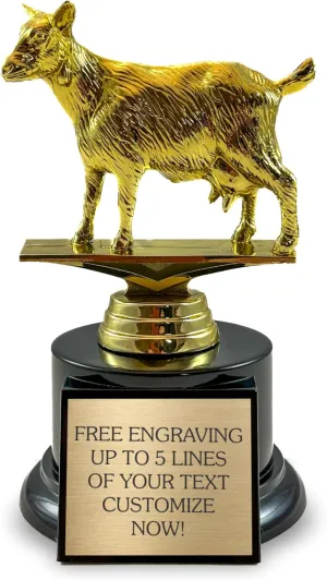 The Goat Trophy - Customizable with Engraved Plate Award for The G.O.A.T. - Funny Recognition Trophies for Winner, Boss, Friends, Contest Winners and Fantasy Football