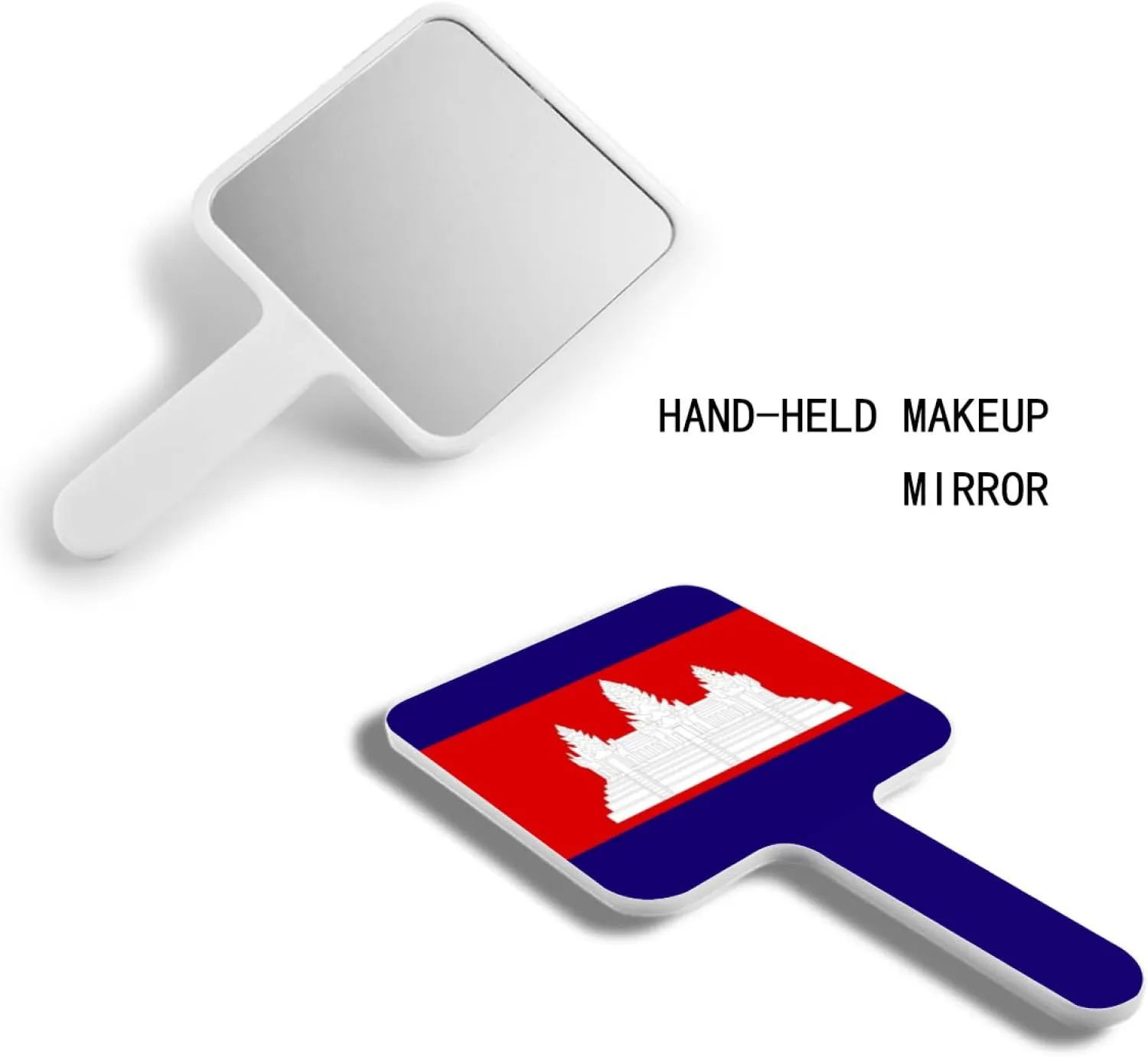 The Kingdom of Cambodia Flag Hand Mirror - Square Travel Makeup Mirror Ghana National Flag Pattern Beauty Vanity Mirror with Handle for Women White 12×22Cm