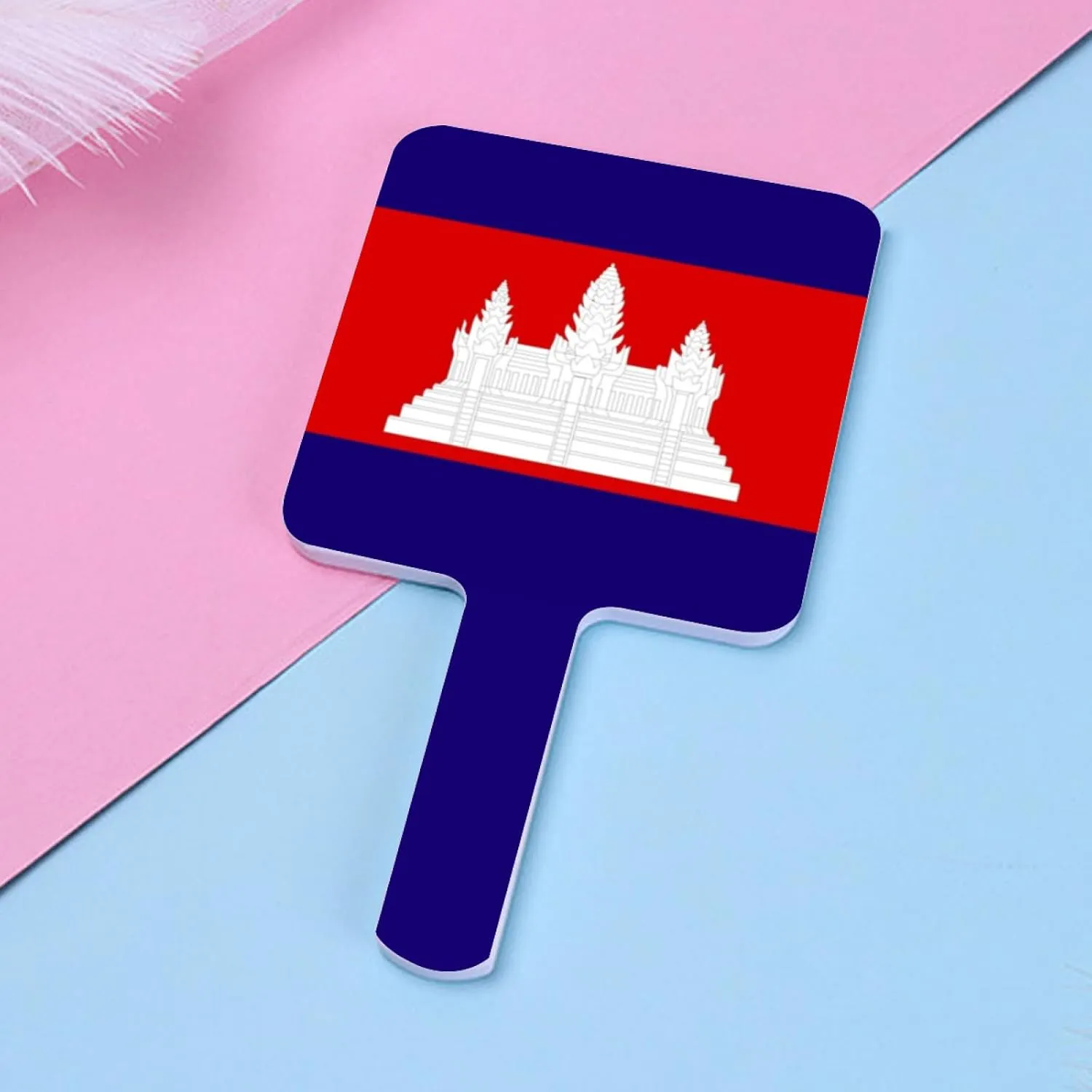 The Kingdom of Cambodia Flag Hand Mirror - Square Travel Makeup Mirror Ghana National Flag Pattern Beauty Vanity Mirror with Handle for Women White 12×22Cm
