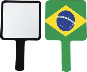 The Republic of Brazil Flag Handheld Mirror, Square Vanity Mirror, Novelty Brazil Map Flag Travel Cosmetic Mirror for Women Ladies Hand Mirror with Handle Black 12×22Cm