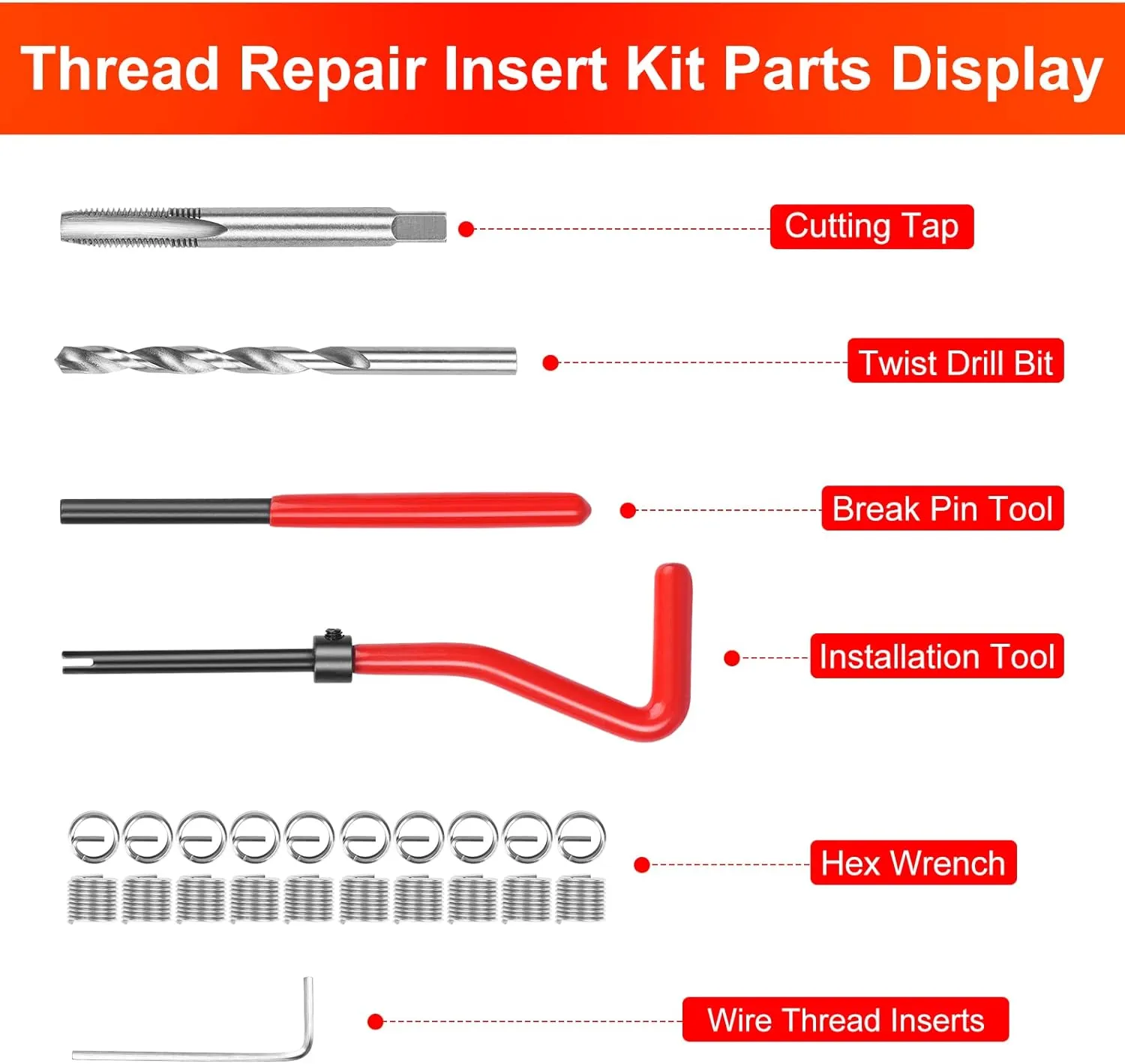 Thread Repair Kit M6 X 1.0mm, Helicoil Metric Thread Repair Insert Kit with HSS Drill Bits, Rethreading Inserts Tool Set for Damaged Thread Repairing