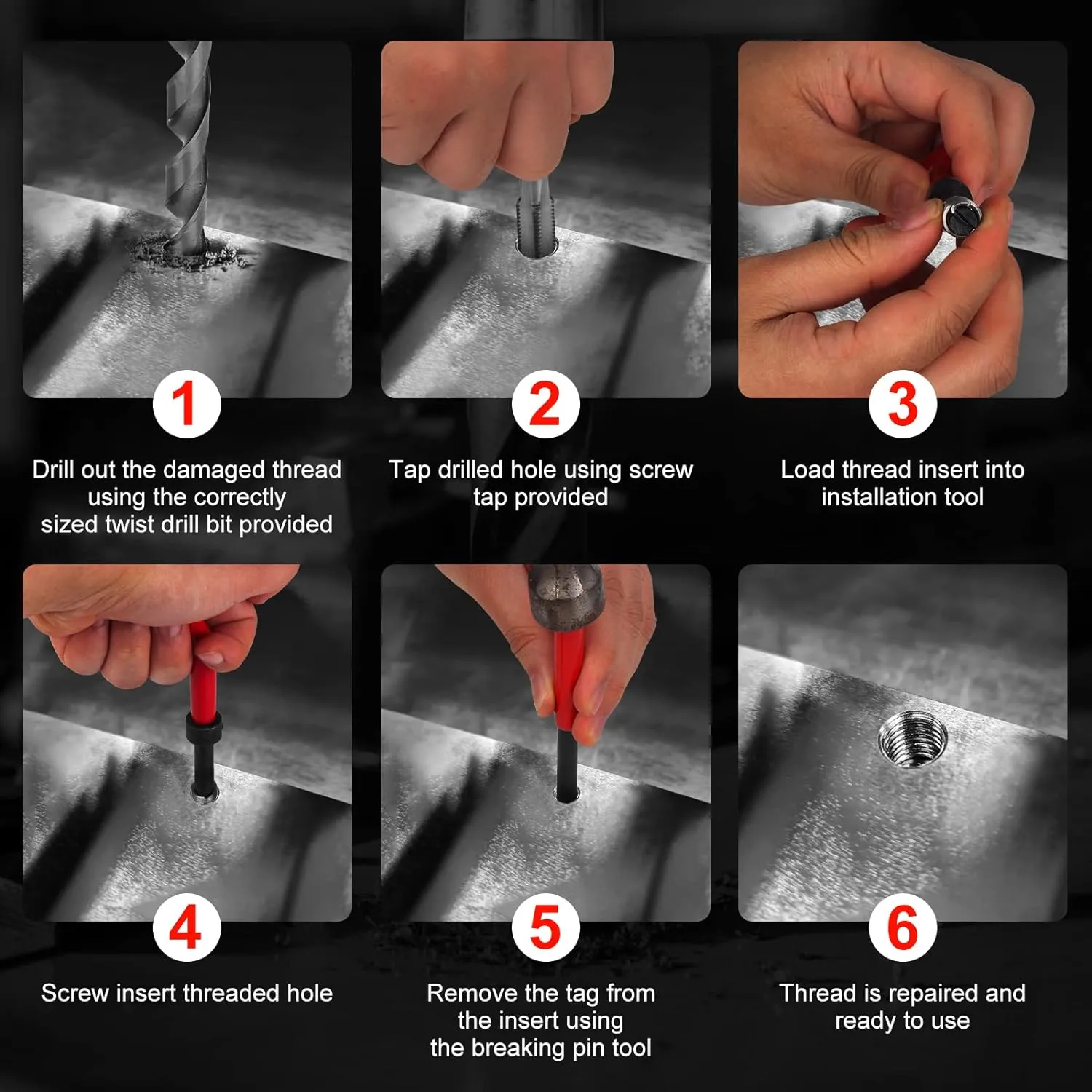 Thread Repair Kit M6 X 1.0mm, Helicoil Metric Thread Repair Insert Kit with HSS Drill Bits, Rethreading Inserts Tool Set for Damaged Thread Repairing
