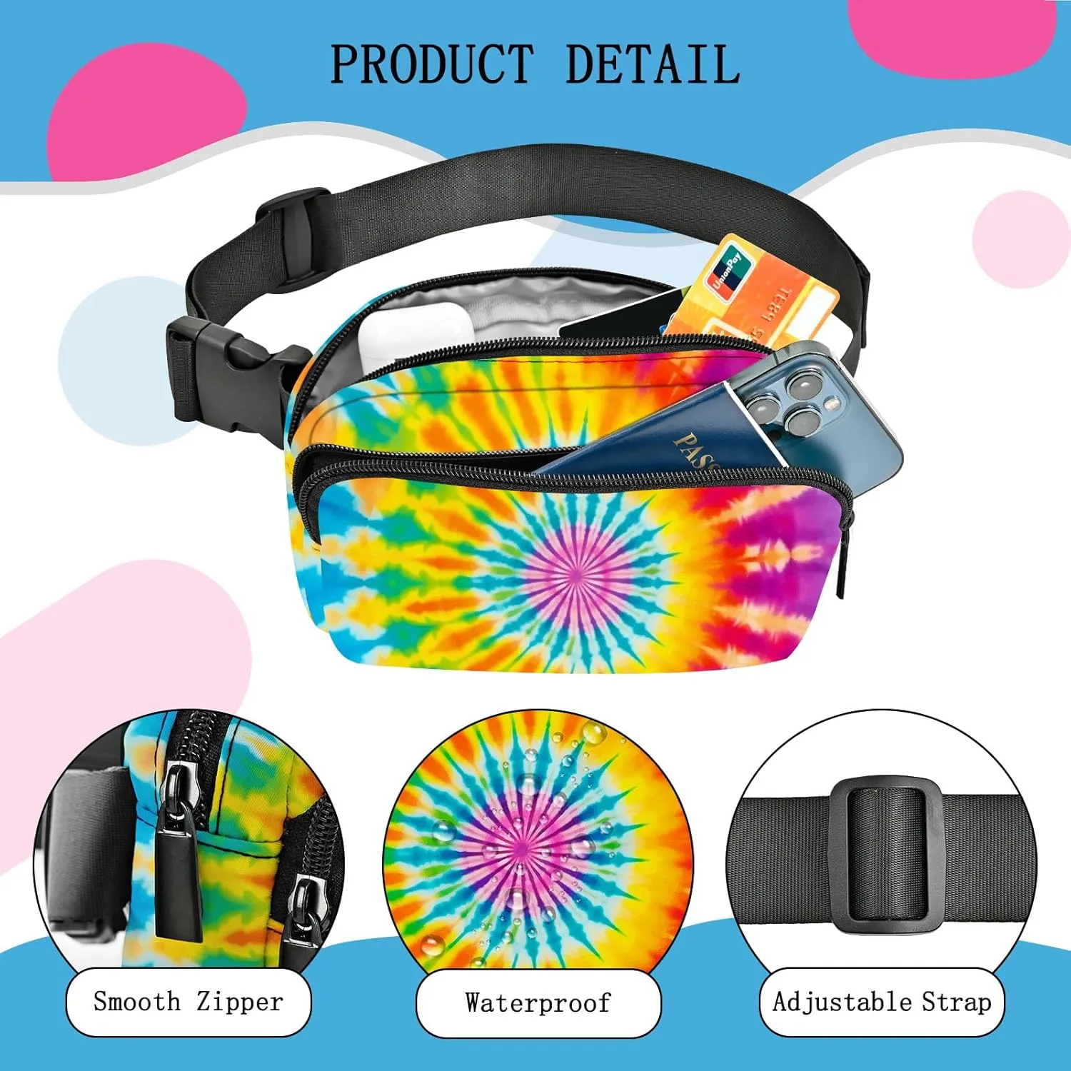 Tie Dye Fanny Pack Women Belt Bag Fashion Waist Pack Easy for Store with Adjustable Strap Traveling Hiking Running Walking