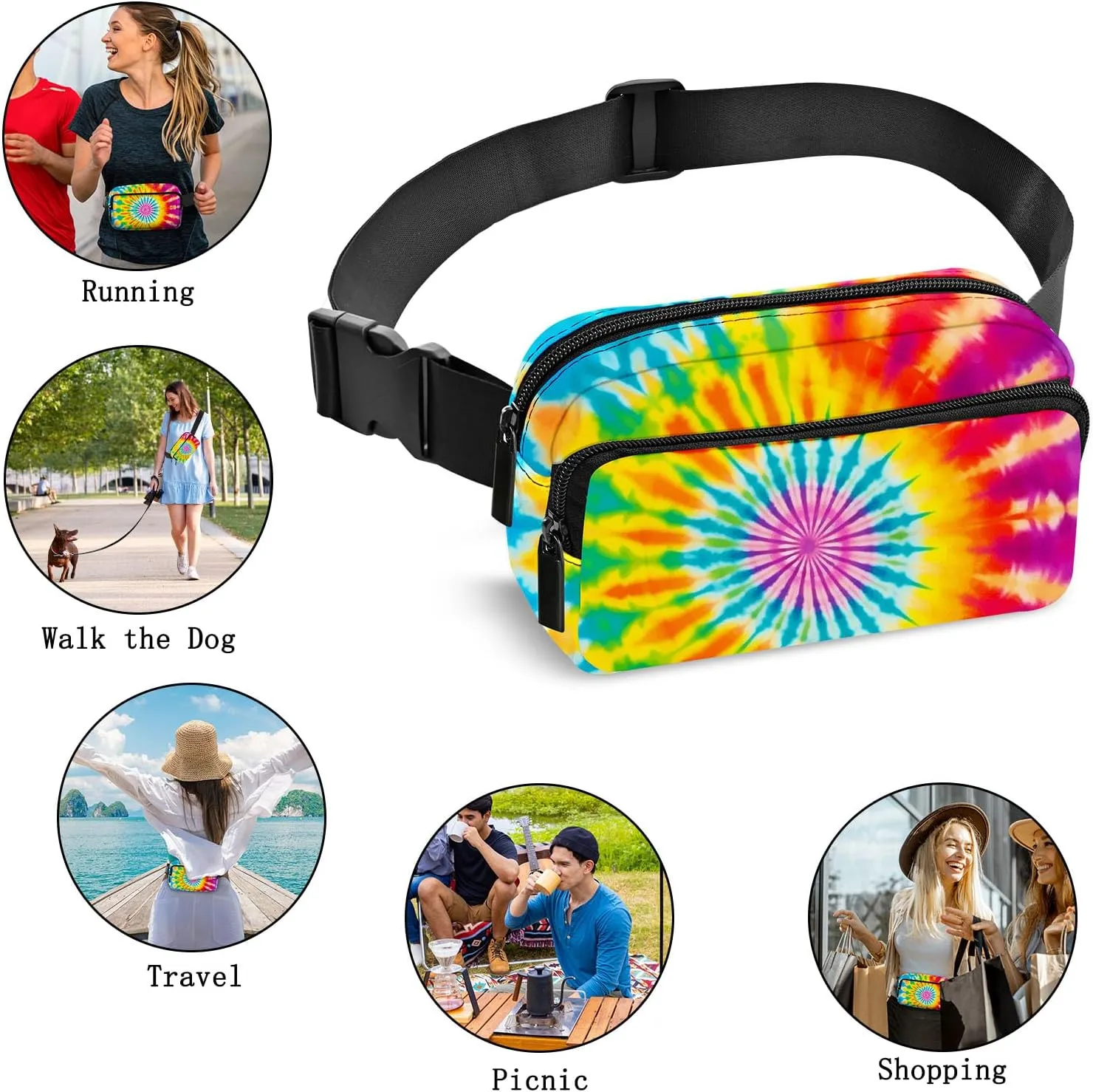 Tie Dye Fanny Pack Women Belt Bag Fashion Waist Pack Easy for Store with Adjustable Strap Traveling Hiking Running Walking