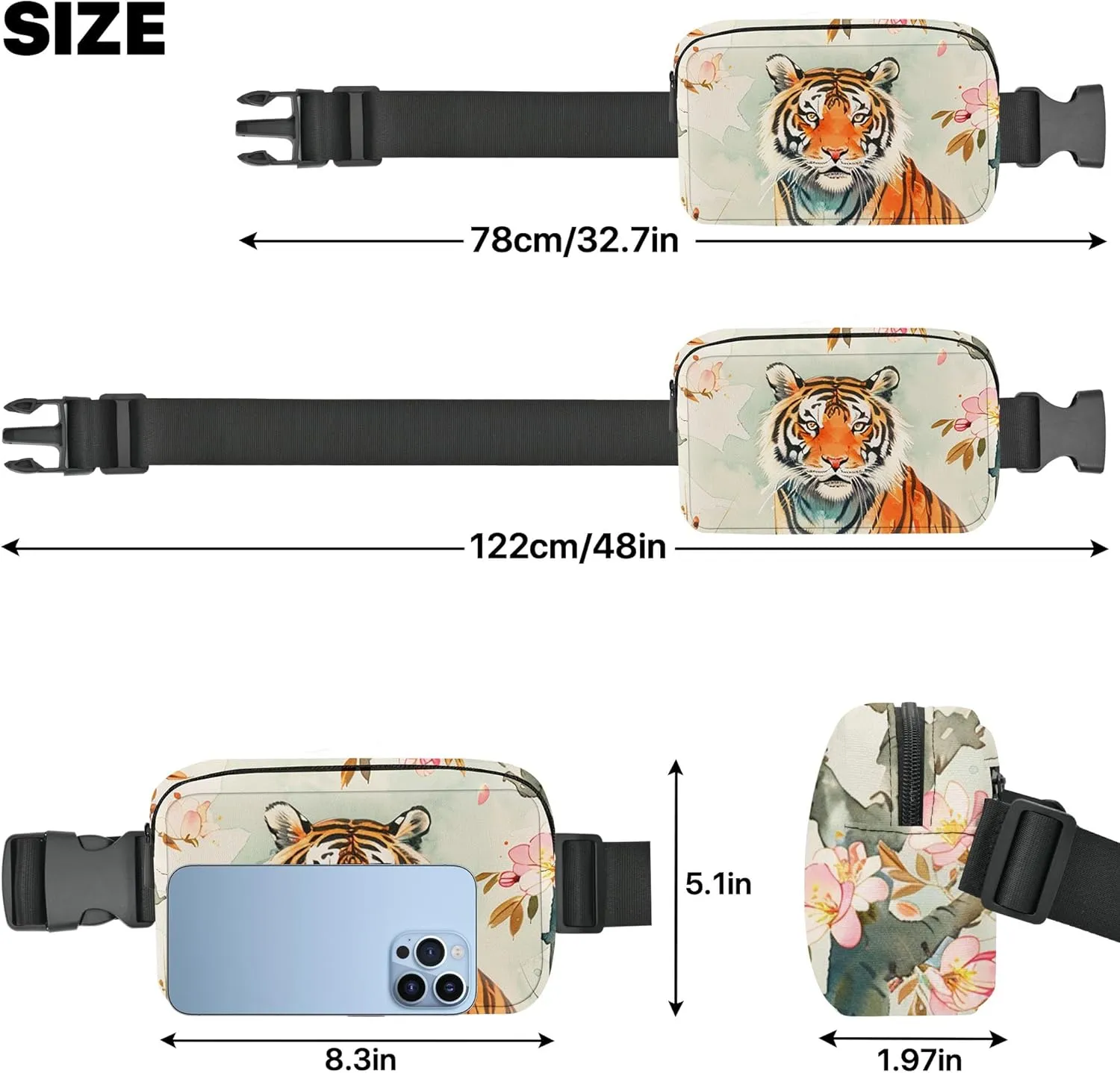 Tiger Fanny Pack Fashion Belt Bag Small Crossbody Bags for Women Casual Waist Packs with Adjustable Strap