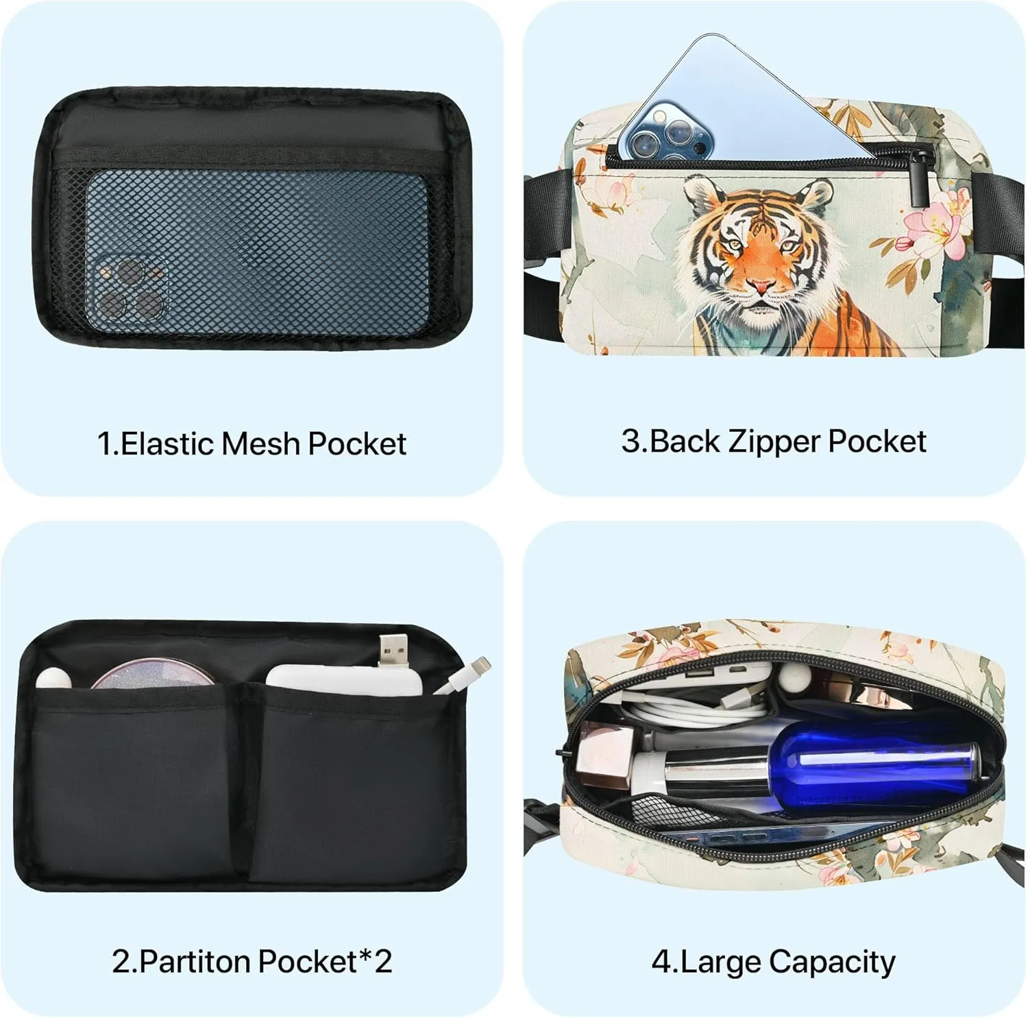 Tiger Fanny Pack Fashion Belt Bag Small Crossbody Bags for Women Casual Waist Packs with Adjustable Strap