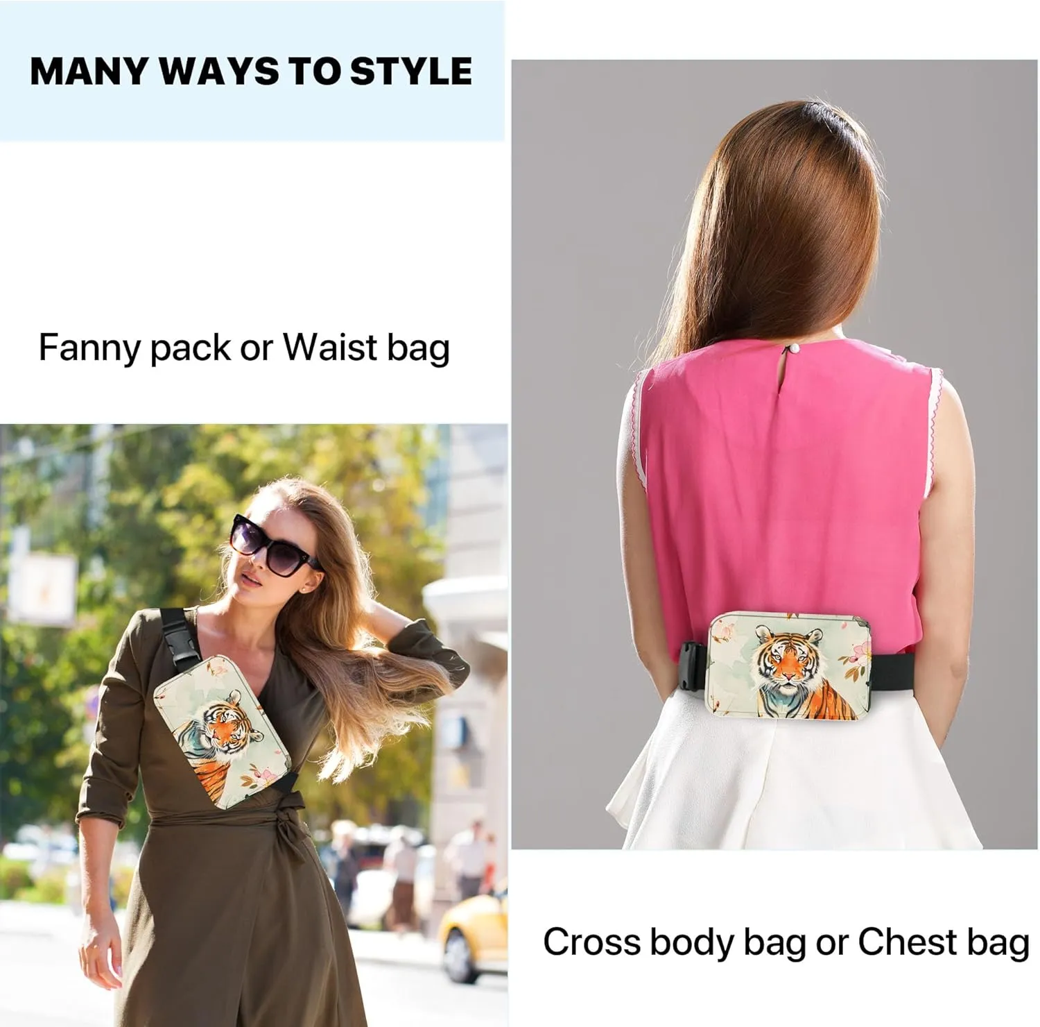 Tiger Fanny Pack Fashion Belt Bag Small Crossbody Bags for Women Casual Waist Packs with Adjustable Strap