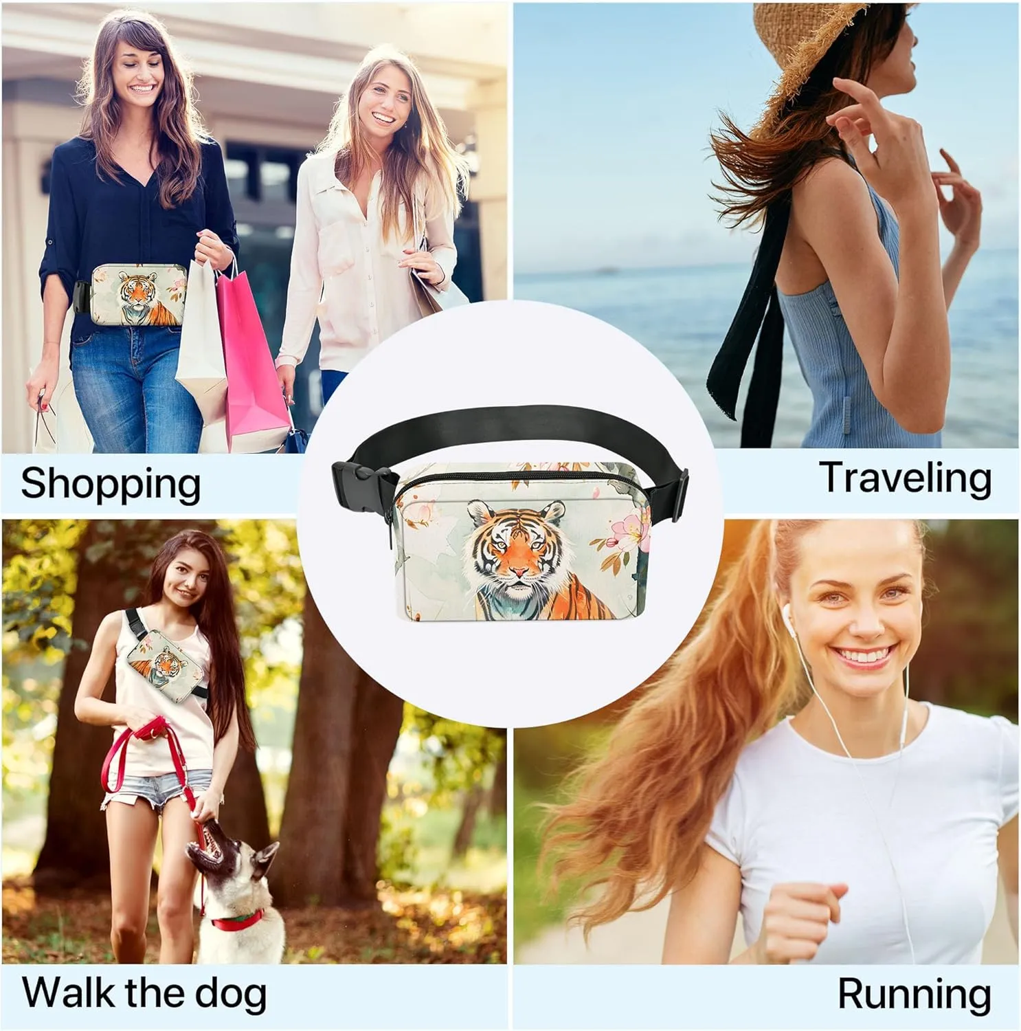 Tiger Fanny Pack Fashion Belt Bag Small Crossbody Bags for Women Casual Waist Packs with Adjustable Strap