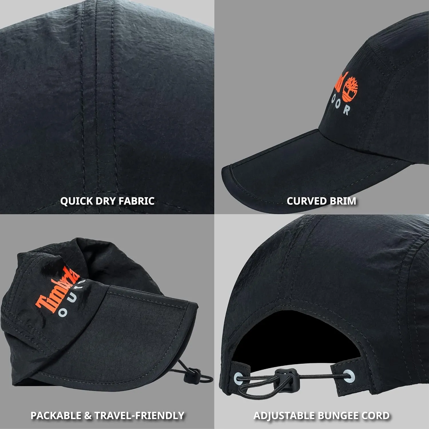 Timberland Split Brim Foldable Camp Hat, Adjustable 5 Panel Hat, Lightweight and Breathable Fabric for Outdoor Adventures