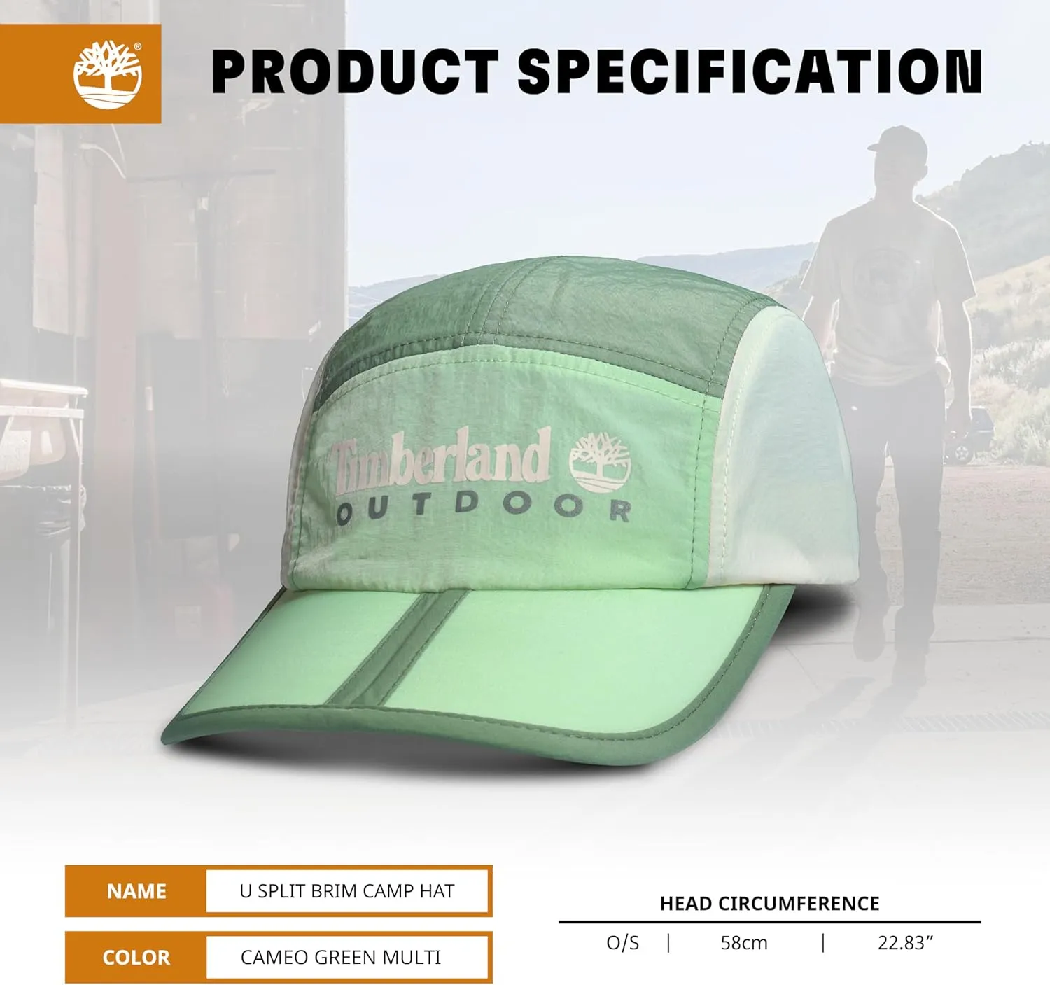 Timberland Split Brim Foldable Camp Hat, Adjustable 5 Panel Hat, Lightweight and Breathable Fabric for Outdoor Adventures