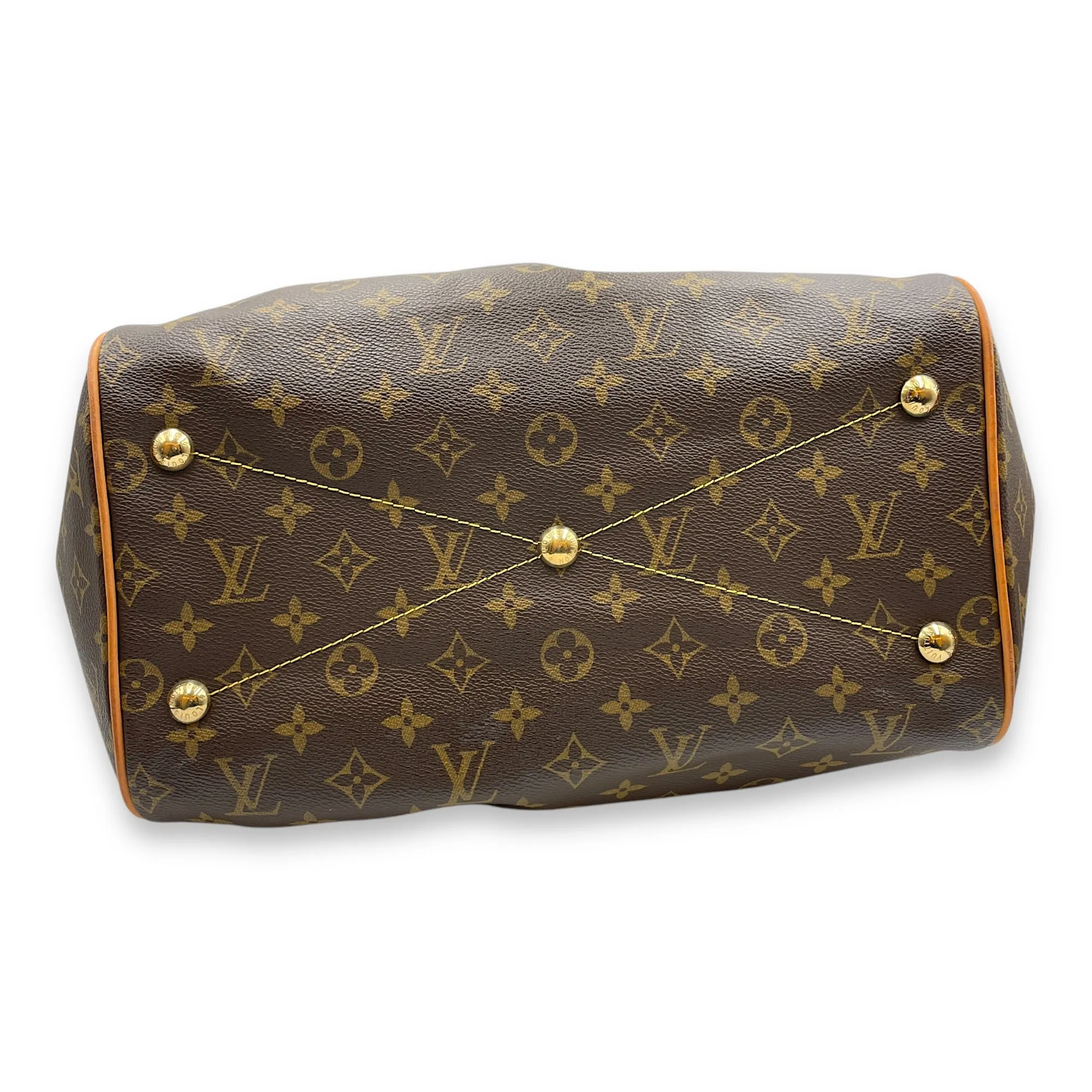 Tivoli GM Brown Monogram Top Handle Bag in Coated Canvas, Gold hardware