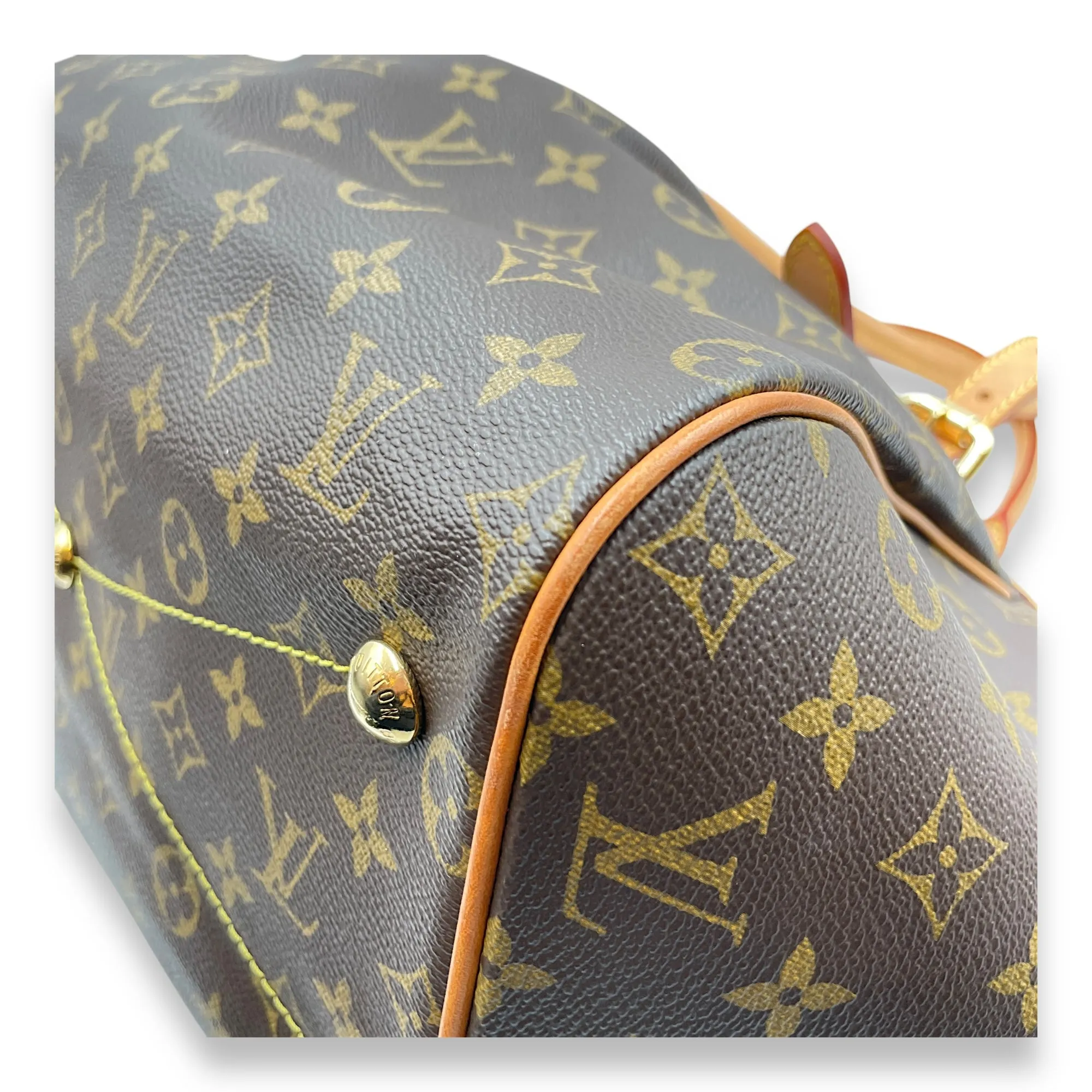 Tivoli GM Brown Monogram Top Handle Bag in Coated Canvas, Gold hardware
