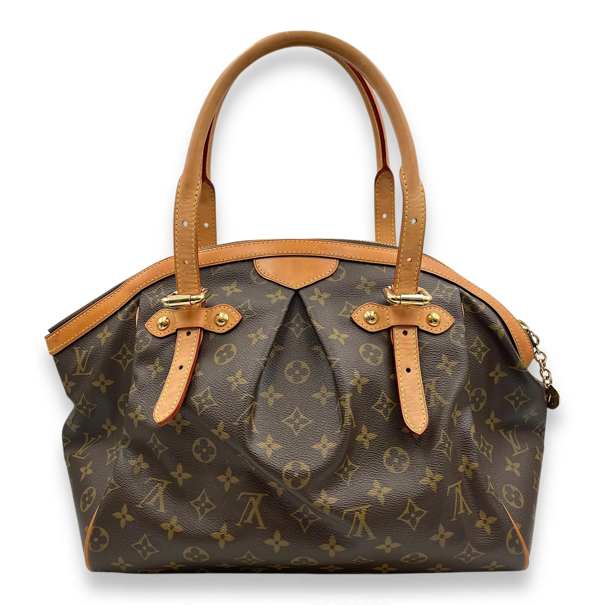 Tivoli GM Brown Monogram Top Handle Bag in Coated Canvas, Gold hardware