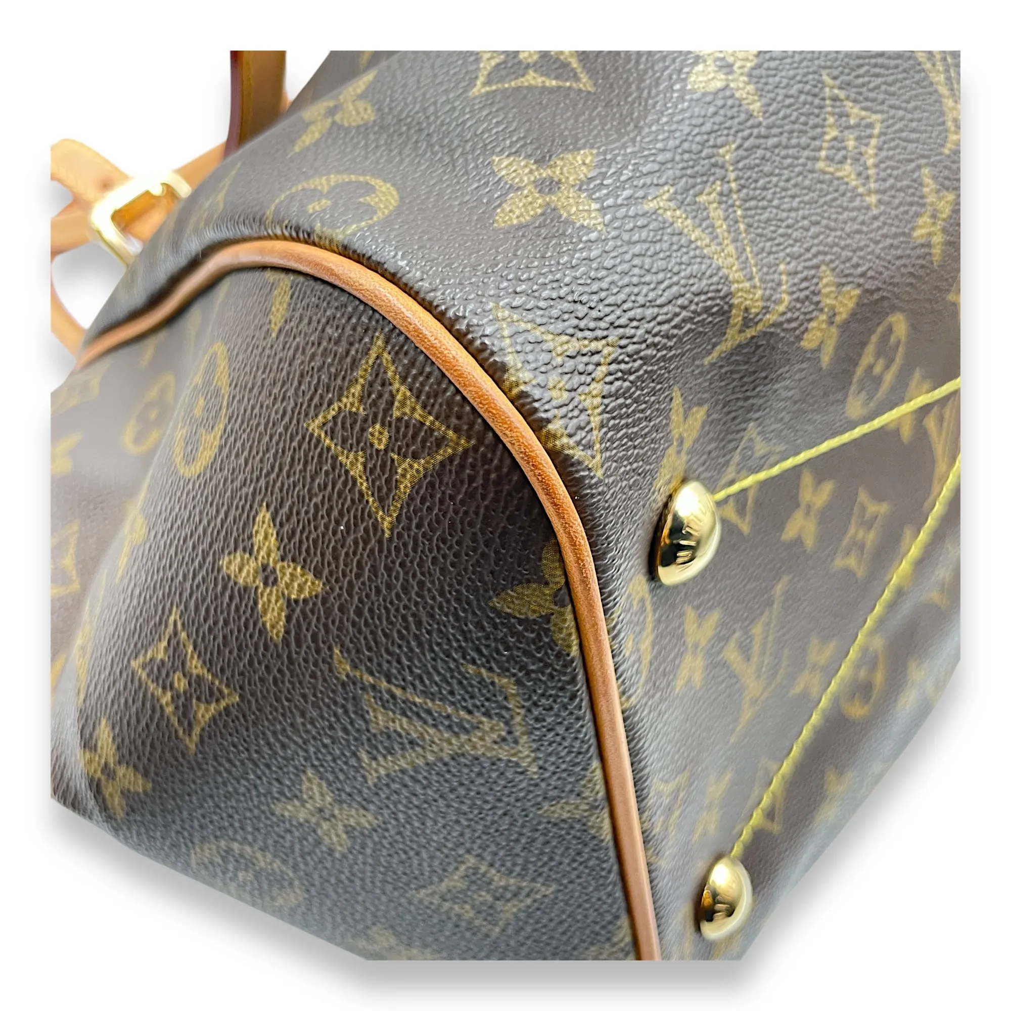 Tivoli GM Brown Monogram Top Handle Bag in Coated Canvas, Gold hardware