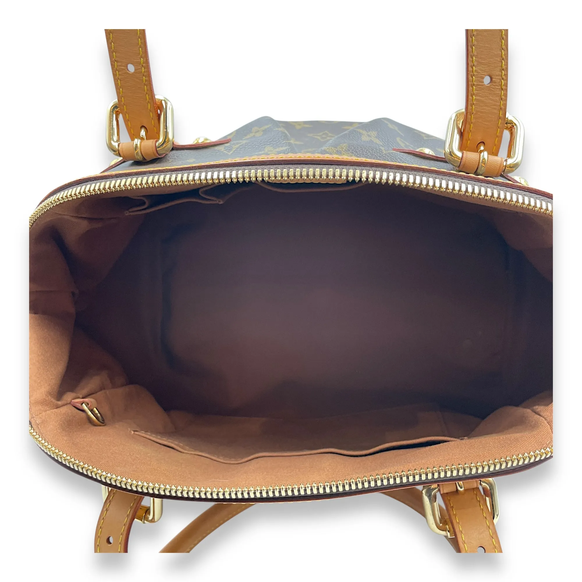 Tivoli GM Brown Monogram Top Handle Bag in Coated Canvas, Gold hardware