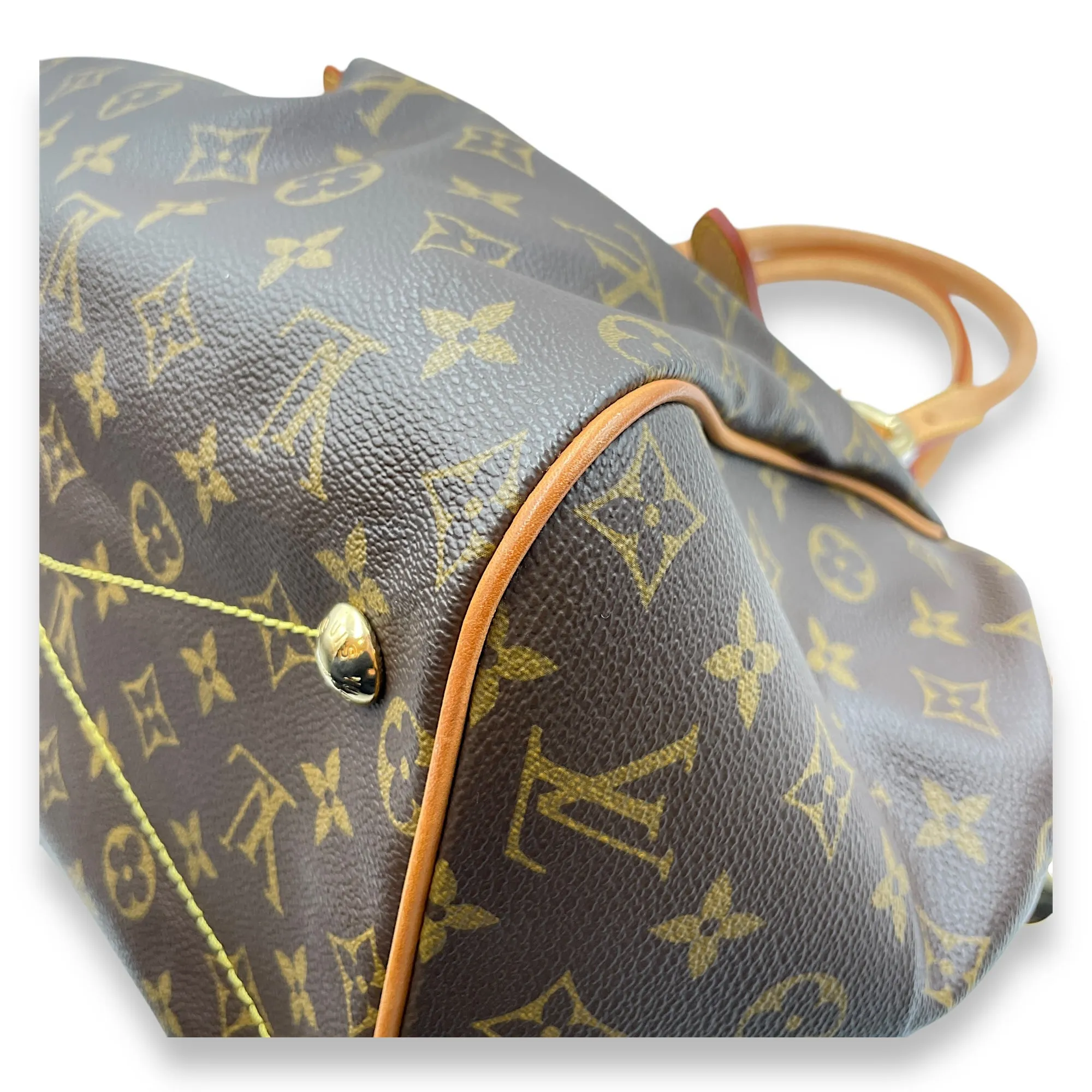 Tivoli GM Brown Monogram Top Handle Bag in Coated Canvas, Gold hardware