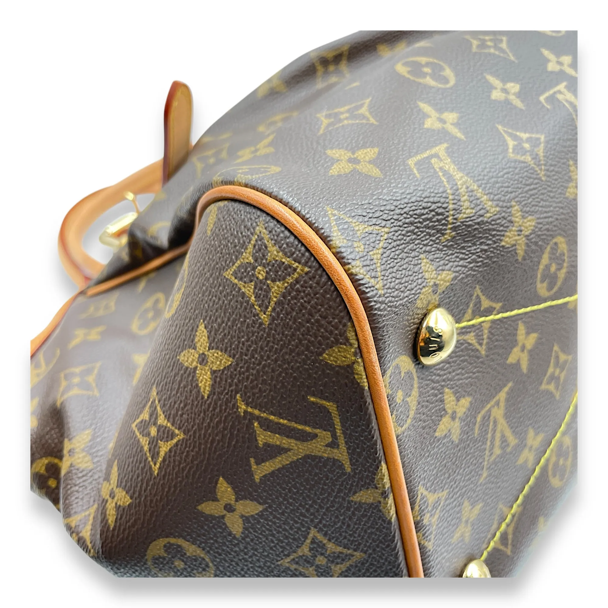 Tivoli GM Brown Monogram Top Handle Bag in Coated Canvas, Gold hardware