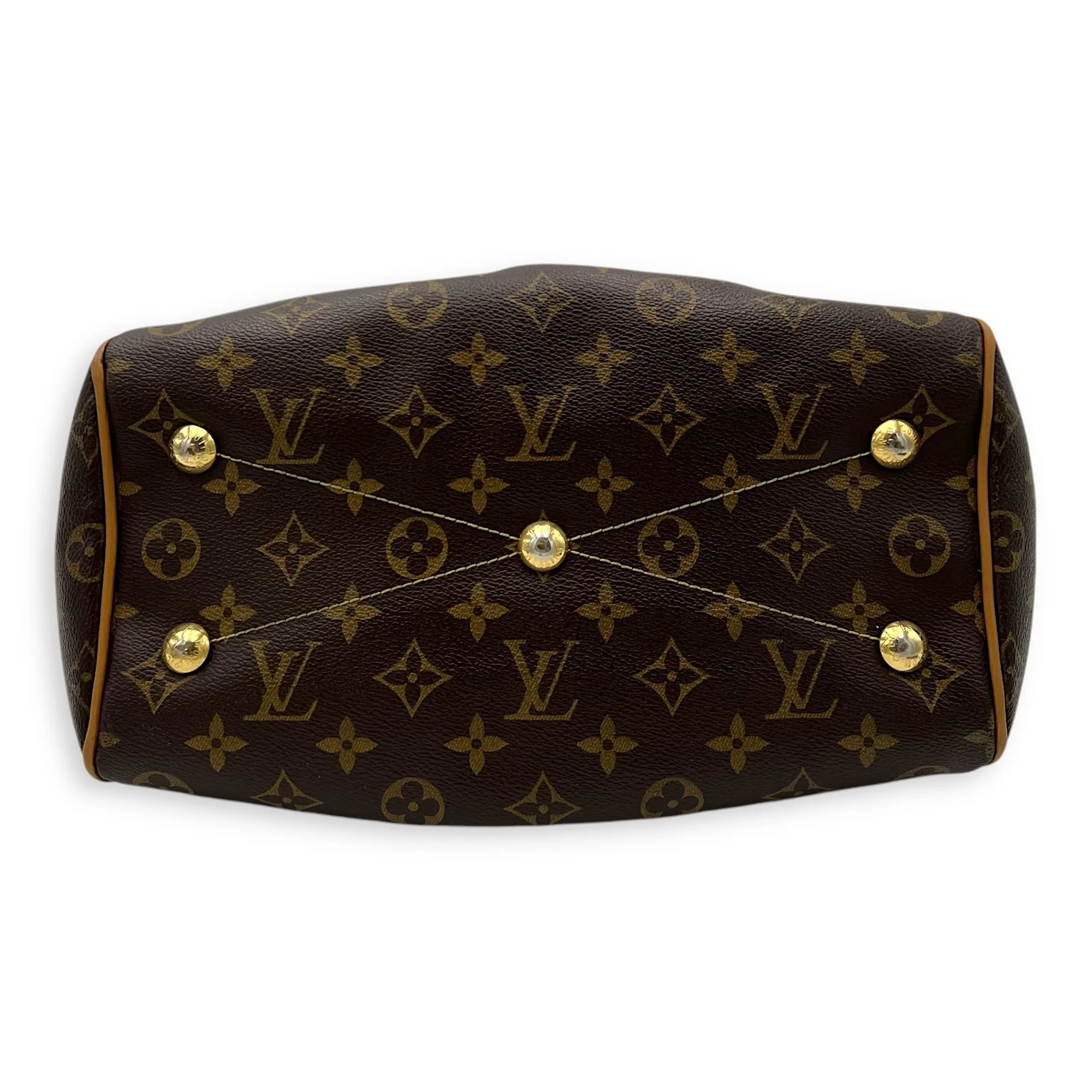 Tivoli Top Handle Bag Small Brown in Monogram Coated Canvas, Gold hardware