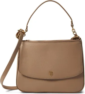 Tommy Hilfiger Yvette II Top-Handle Flap Satchel Saffiano PVC Sherwood Tan One Size