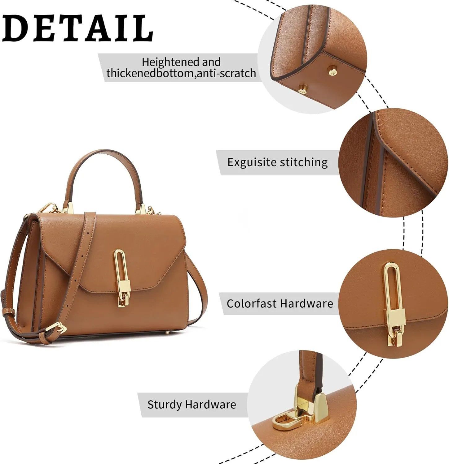 Top Handle Bag Fashion Leather Satchel Bag for Ladies, Zipper Pocket, Metal，Leather tote bag for Women.