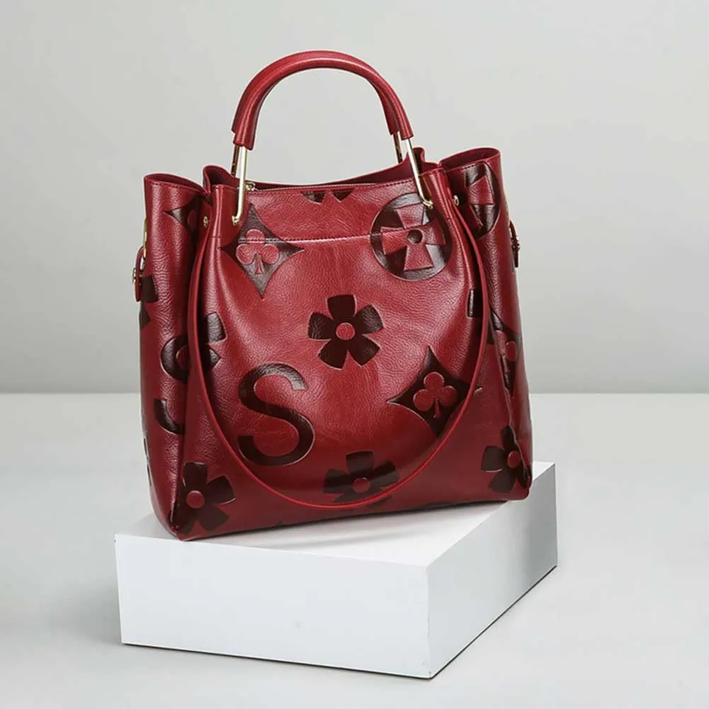 Top Handle Bag Floral Embossed Bucket Bag Crossbody Bags For Women Trendy Shoulder Purse Designer Handbag