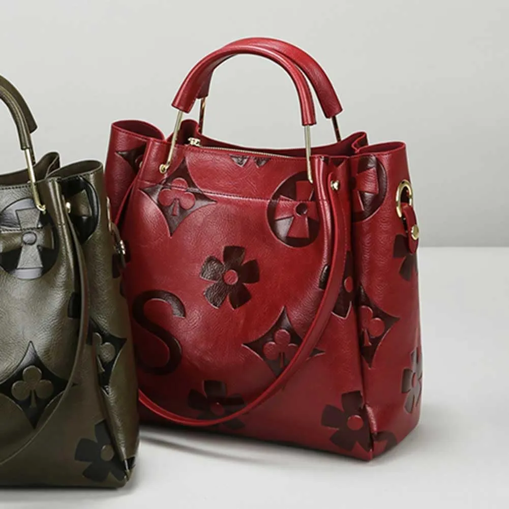 Top Handle Bag Floral Embossed Bucket Bag Crossbody Bags For Women Trendy Shoulder Purse Designer Handbag