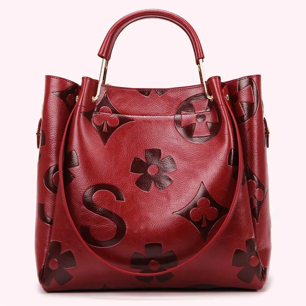 Top Handle Bag Floral Embossed Bucket Bag Crossbody Bags For Women Trendy Shoulder Purse Designer Handbag