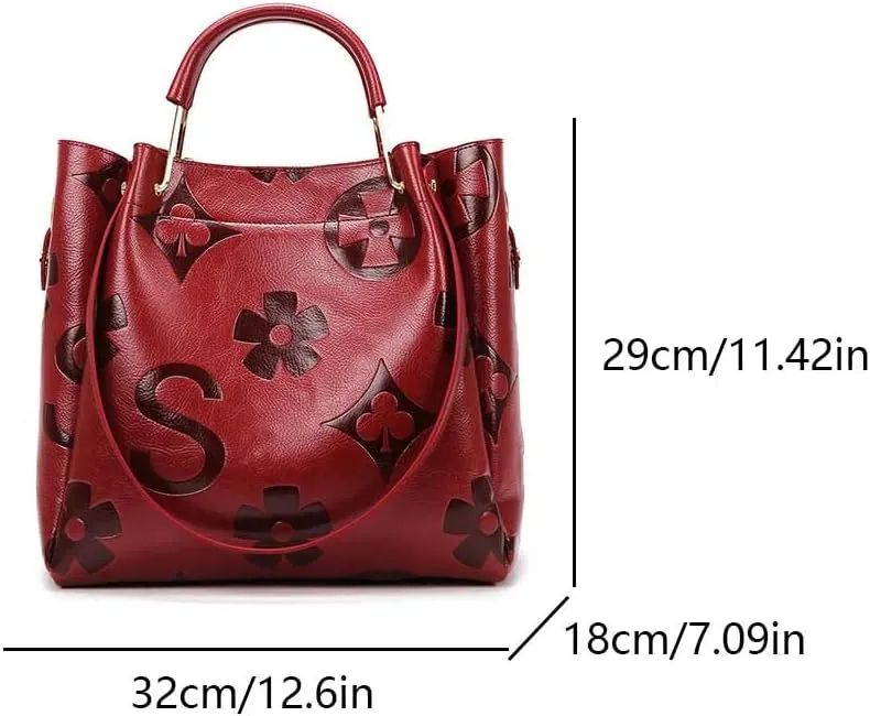 Top Handle Bag Floral Embossed Bucket Bag Crossbody Bags For Women Trendy Shoulder Purse Designer Handbag