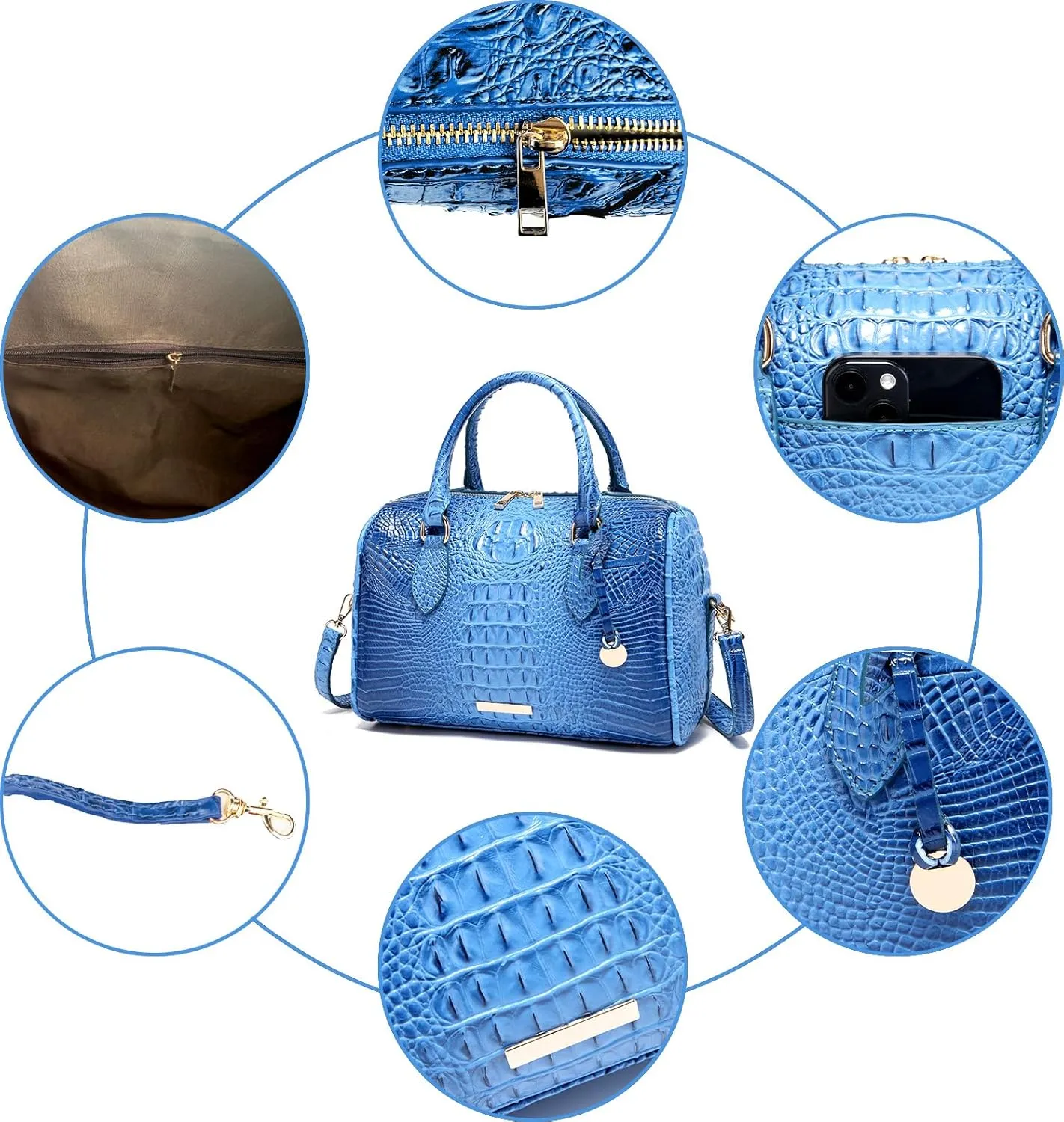 Top-Handle Crocodile Purses For Women Crossbody Leather Bags Trendy Large Capacity Tote with Shoulder Strap