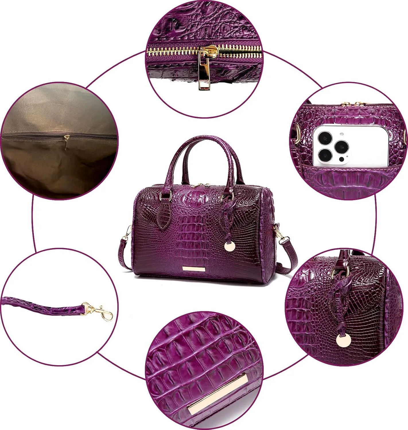 Top-Handle Crocodile Purses For Women Crossbody Leather Bags Trendy Large Capacity Tote with Shoulder Strap