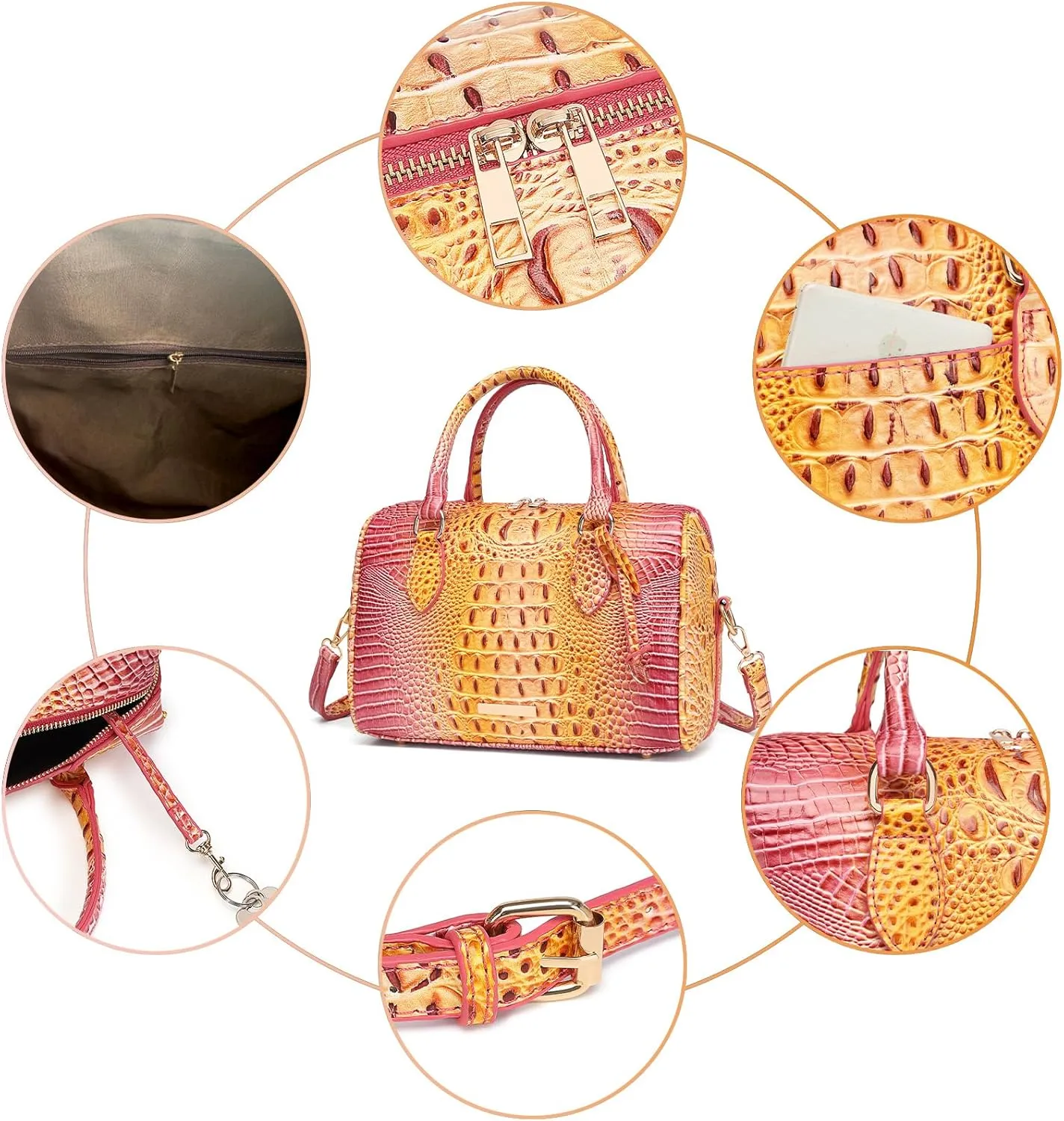 Top-Handle Crocodile Purses For Women Crossbody Leather Bags Trendy Large Capacity Tote with Shoulder Strap