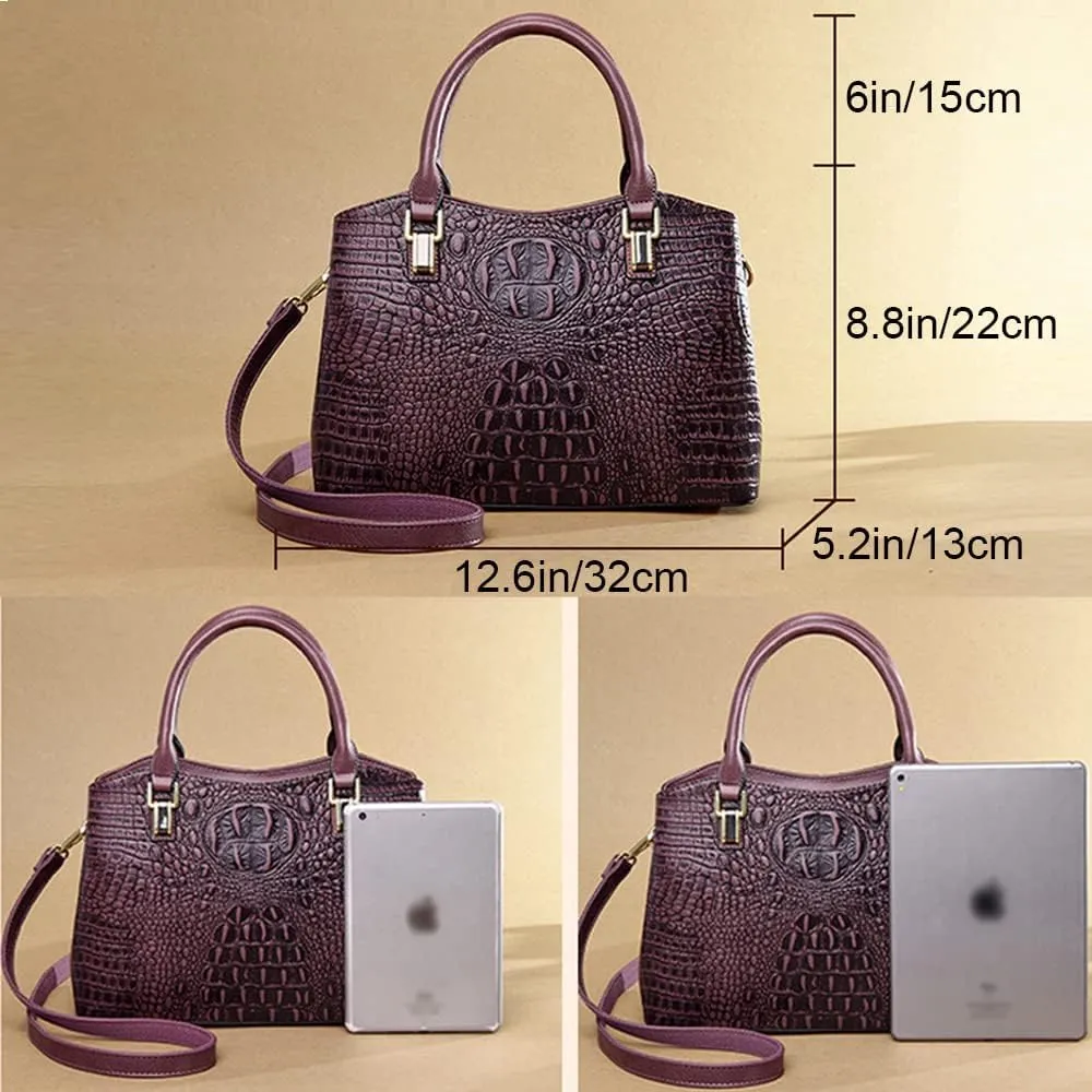 Top Handle Satchel Handbags Crocodile Bag Designer Purse Leather Tote Bags (purple)