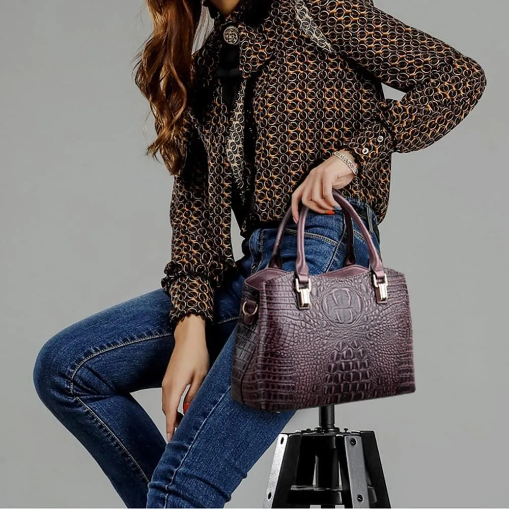 Top Handle Satchel Handbags Crocodile Bag Designer Purse Leather Tote Bags (purple)