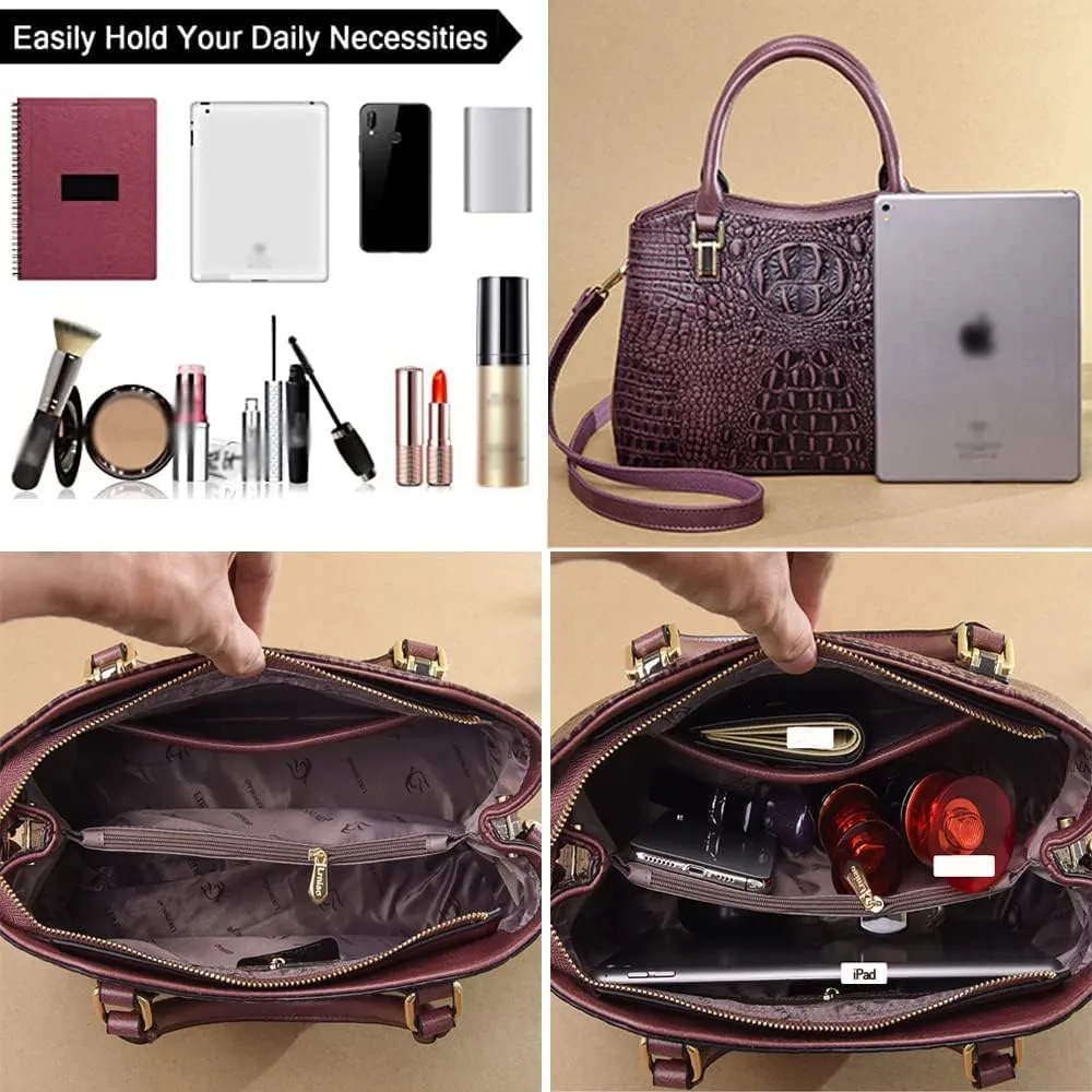 Top Handle Satchel Handbags Crocodile Bag Designer Purse Leather Tote Bags (purple)