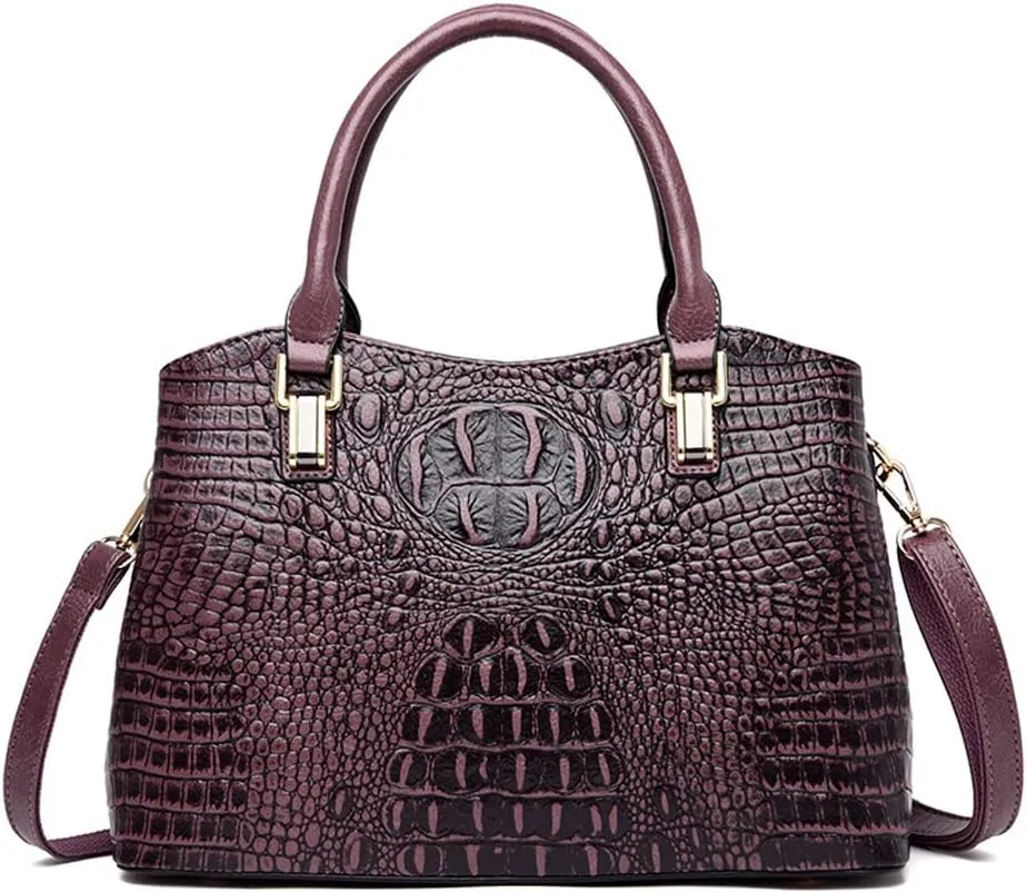 Top Handle Satchel Handbags Crocodile Bag Designer Purse Leather Tote Bags (purple)