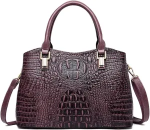 Top Handle Satchel Handbags Crocodile Bag Designer Purse Leather Tote Bags (purple)