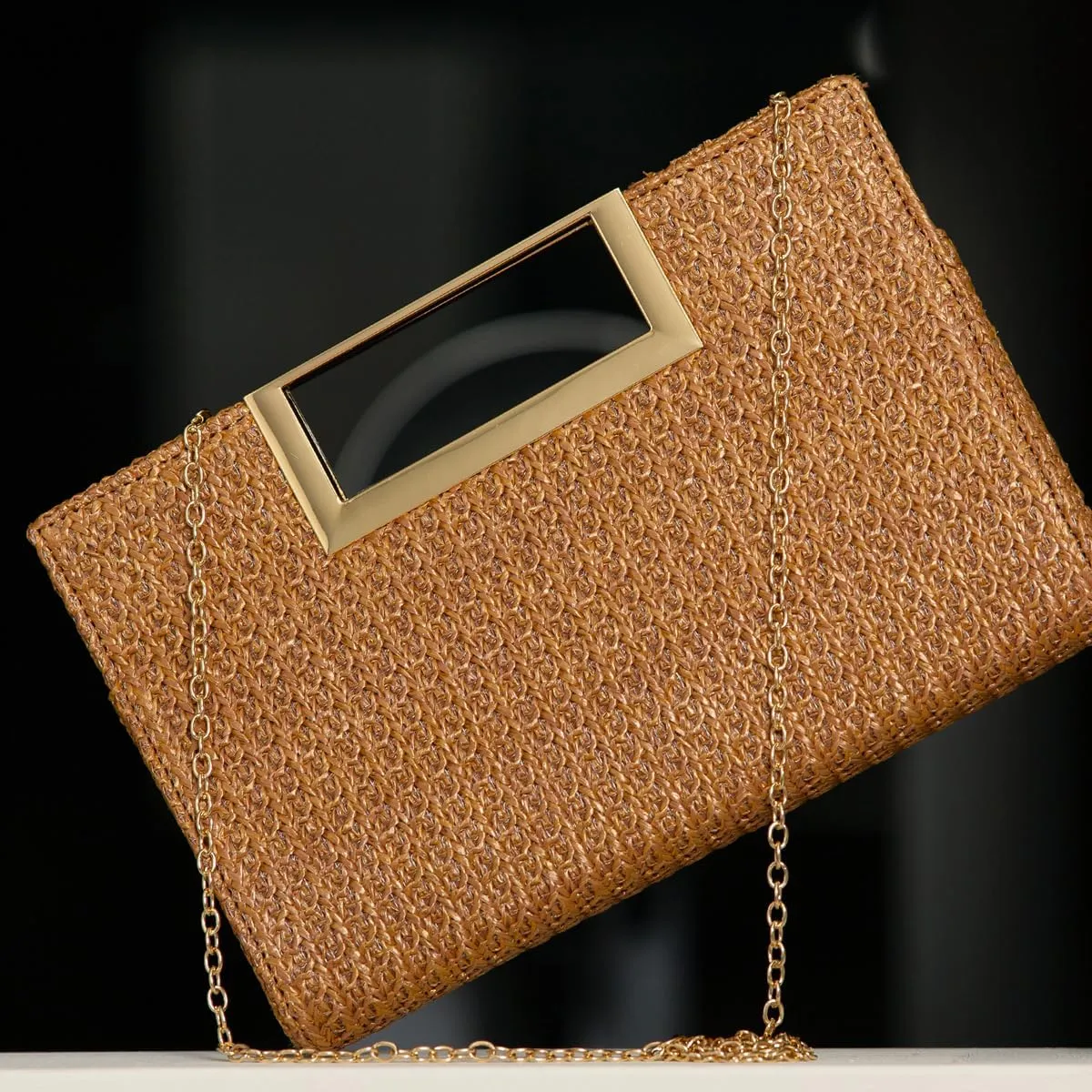 Top Handle Straw Clutch