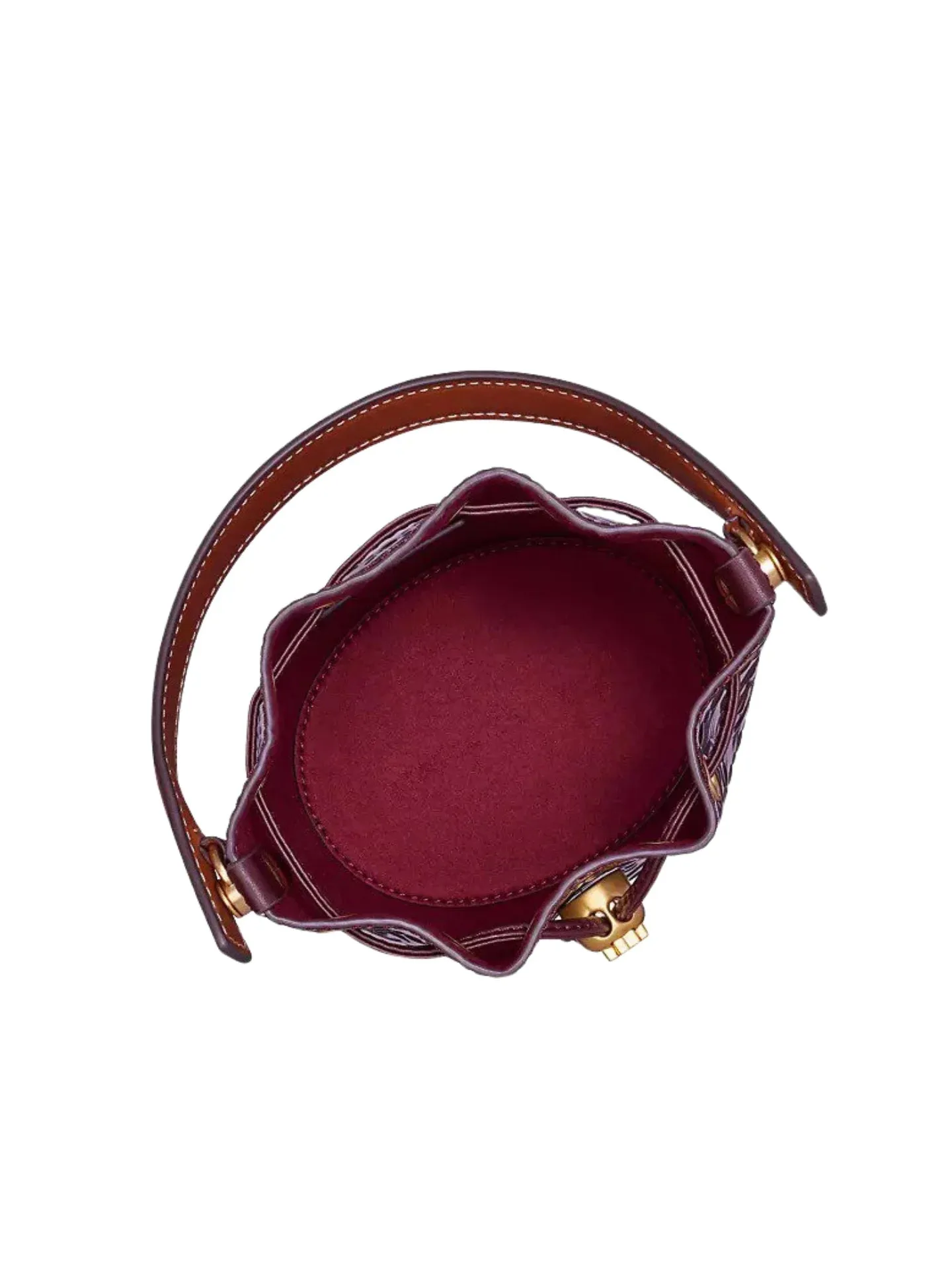 Tory Burch T Monogram Patent Embossed Mini Bucket Bag Albarossa