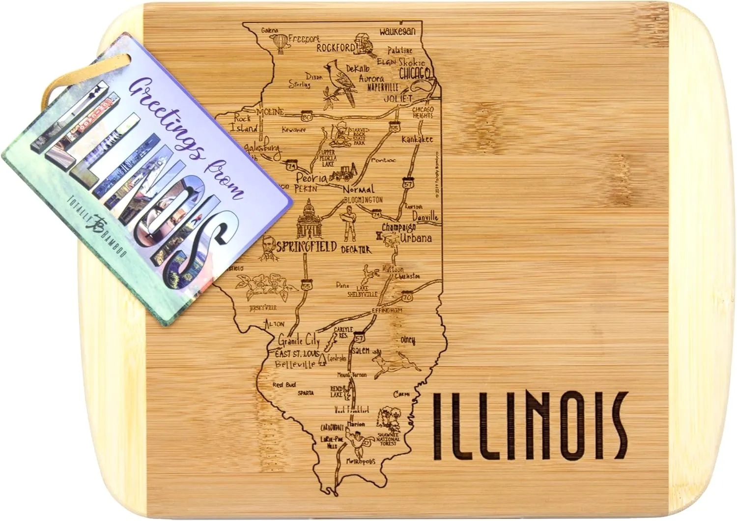 Totally Bamboo A Slice of Life Illinois State Serving and Cutting Board, 11" x 8.75"